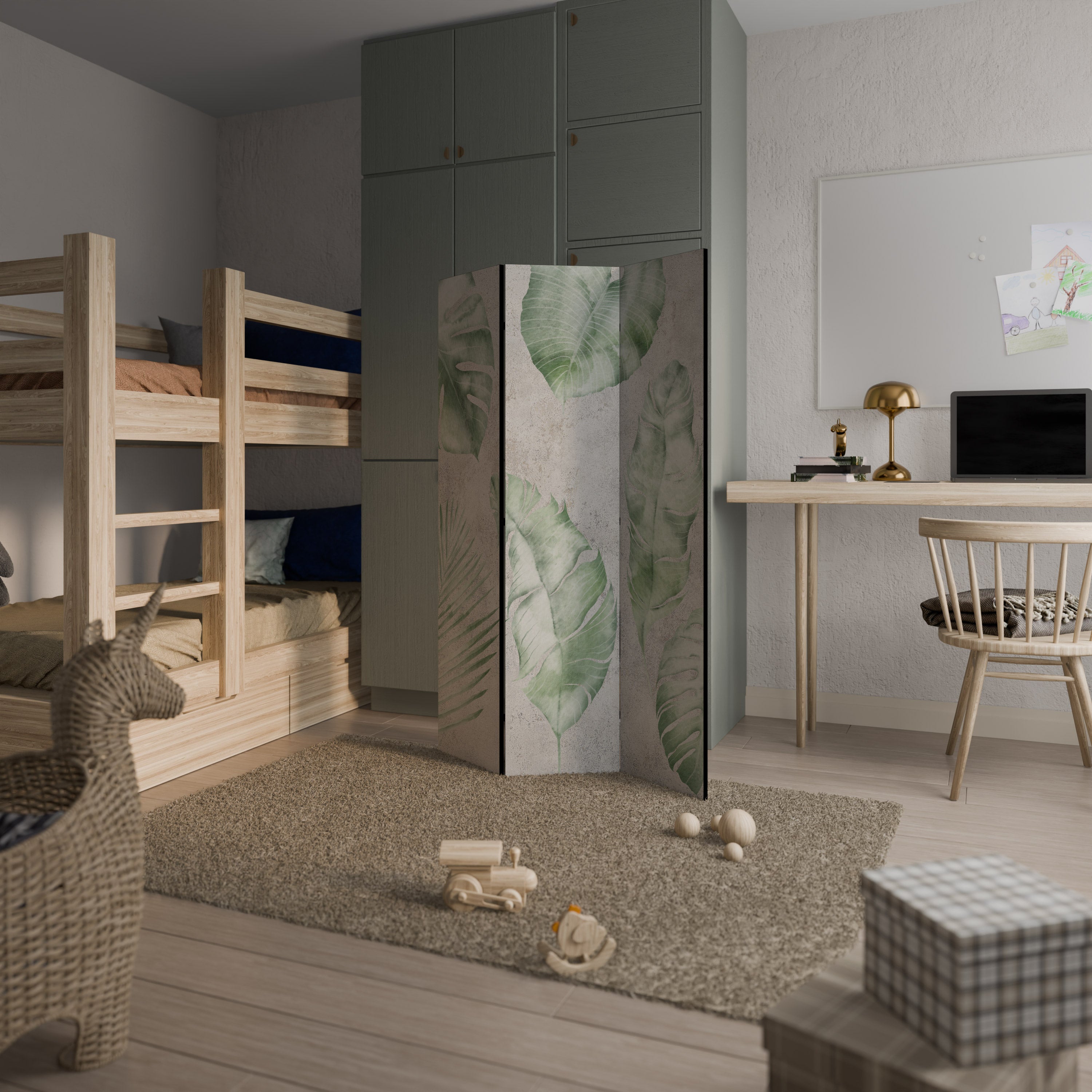 Biombo decorativo de 3 paneles LUSH LEAF WHISPERS