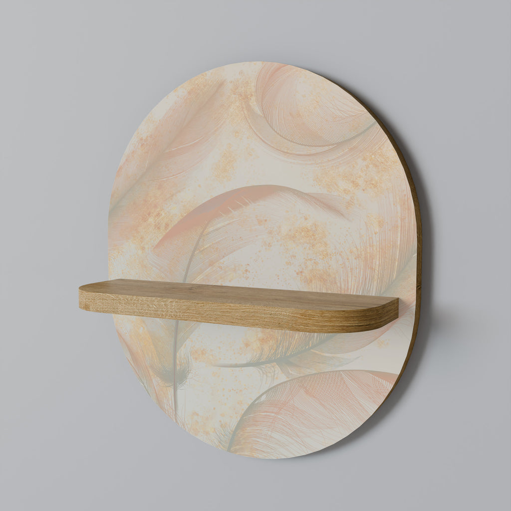 Estantería de arte ovalada AURA OF LIGHT con efecto roble
