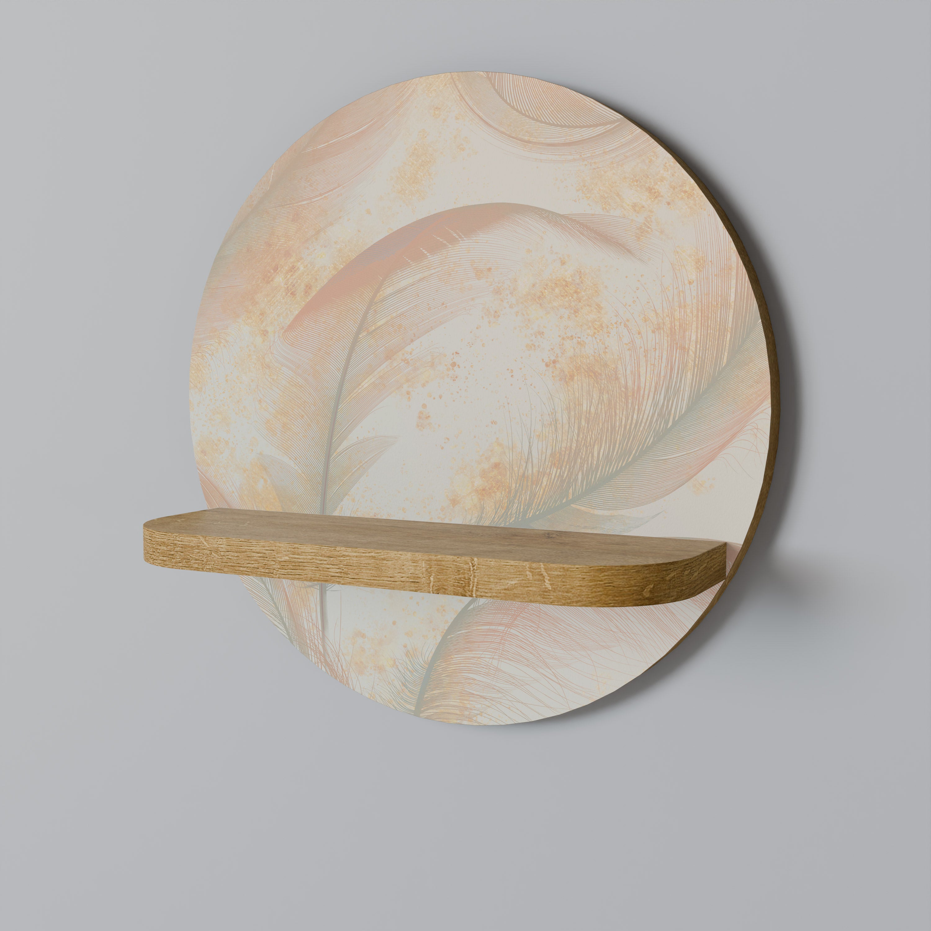 Estantería de arte redonda AURA OF LIGHT con efecto roble