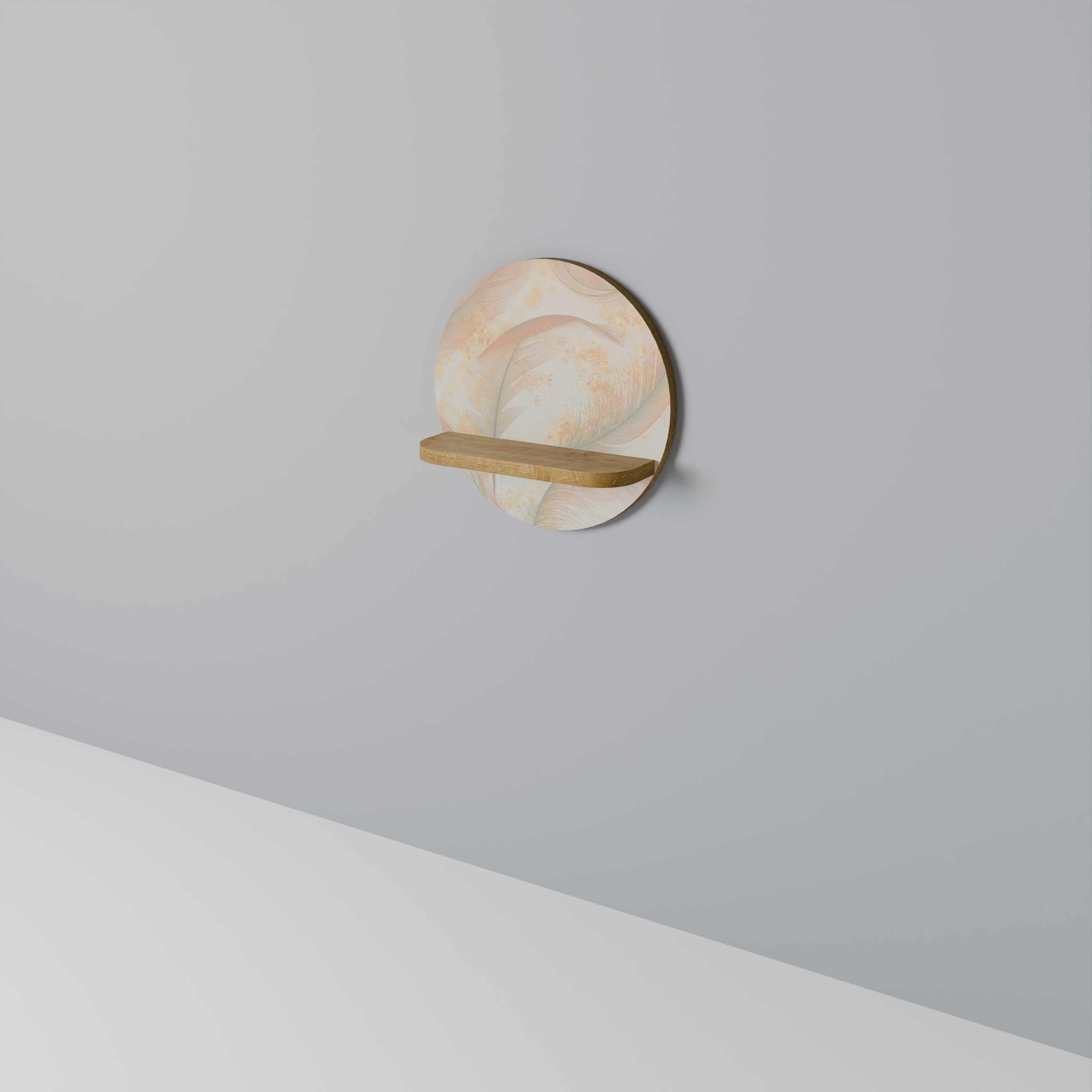 Estantería de arte redonda AURA OF LIGHT con efecto roble