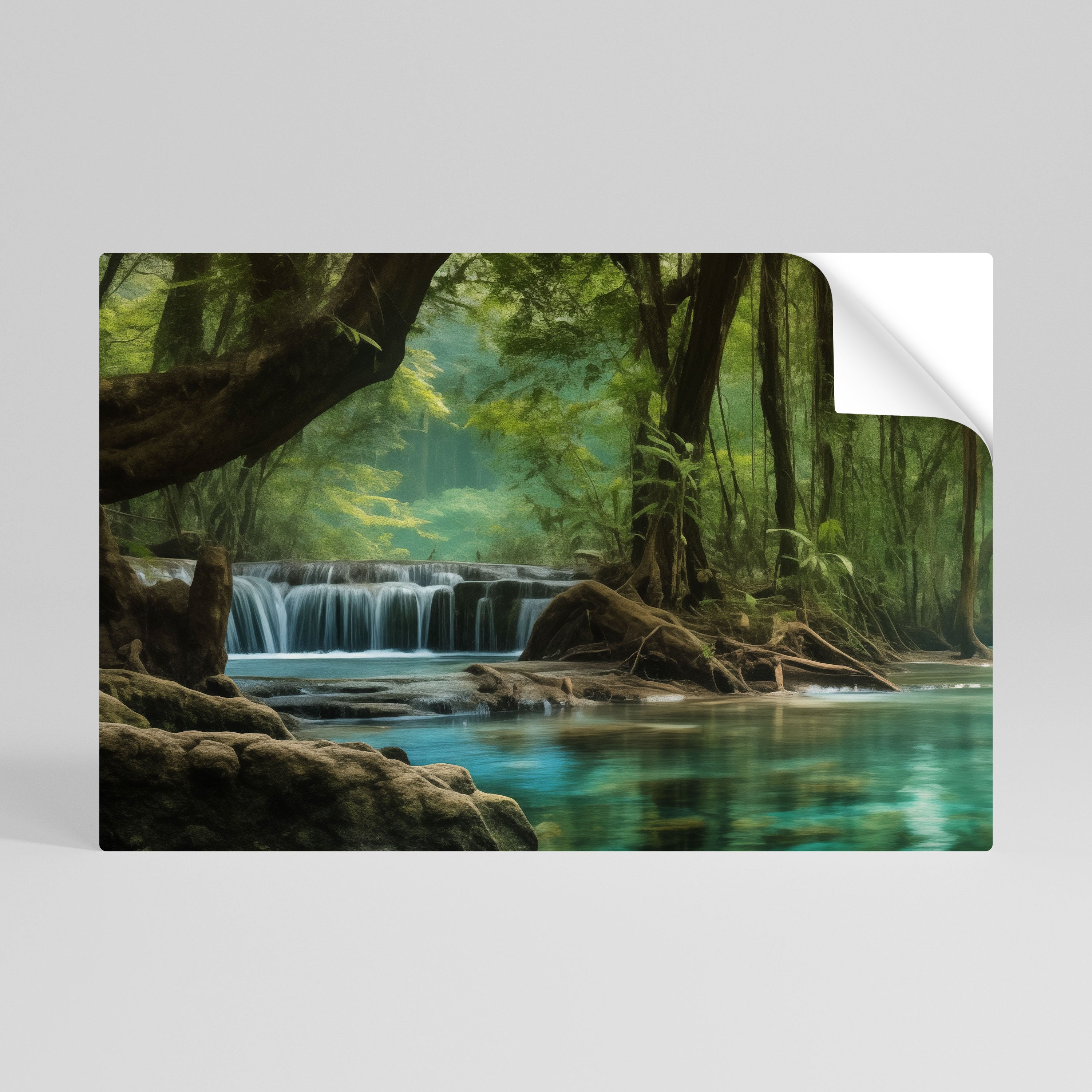 TRANQUIL WATERFALL ESCAPE Póster adhesivo horizontal