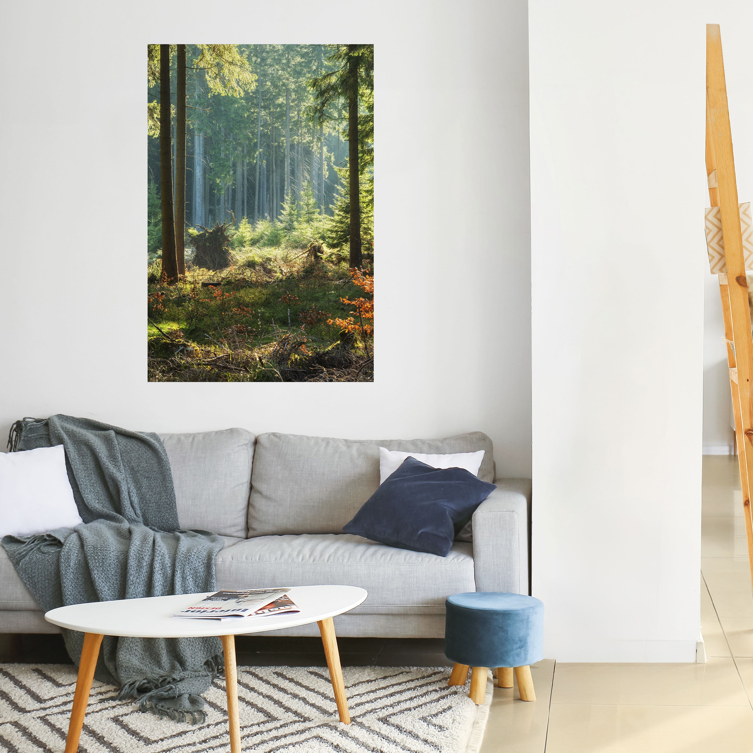 Póster vertical autoadhesivo "Serenata en el bosque iluminado por el sol"