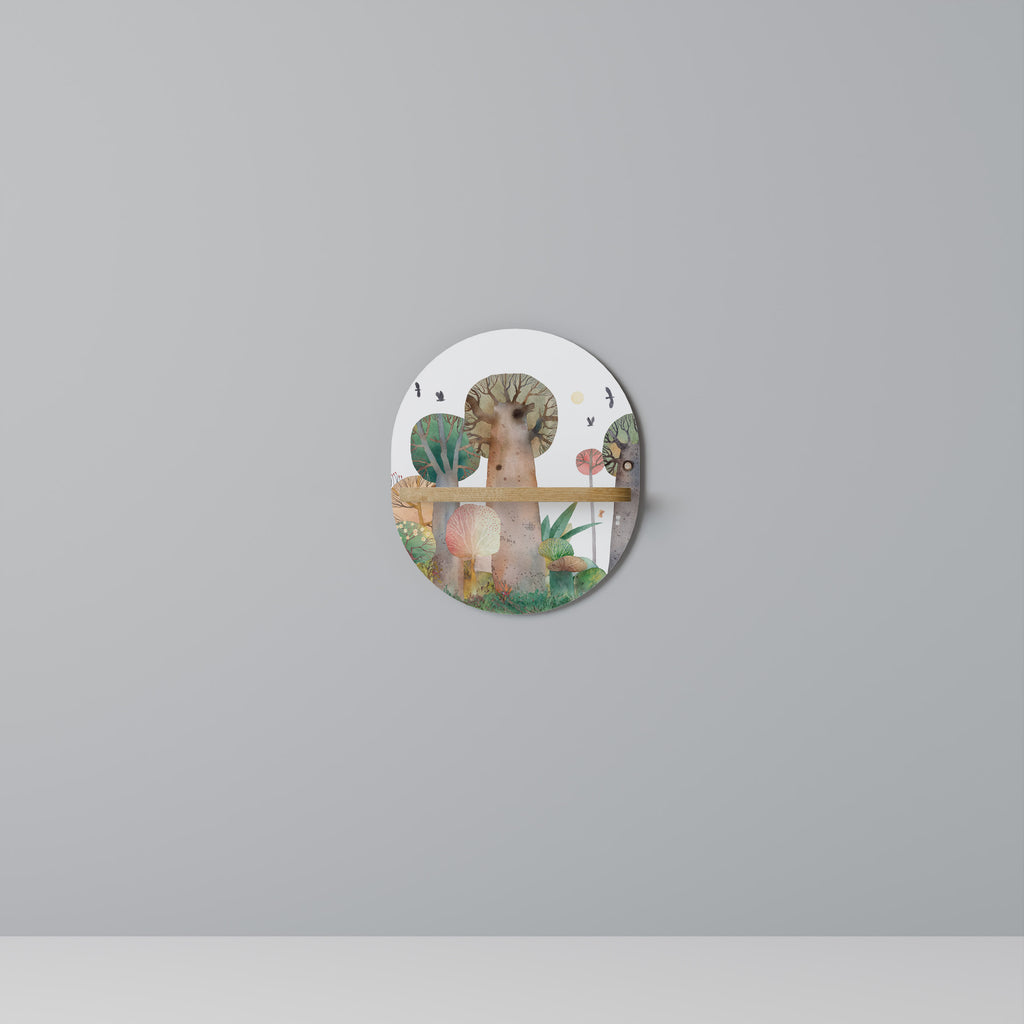 Estantería de arte ovalada FLIGHT OVER con efecto roble