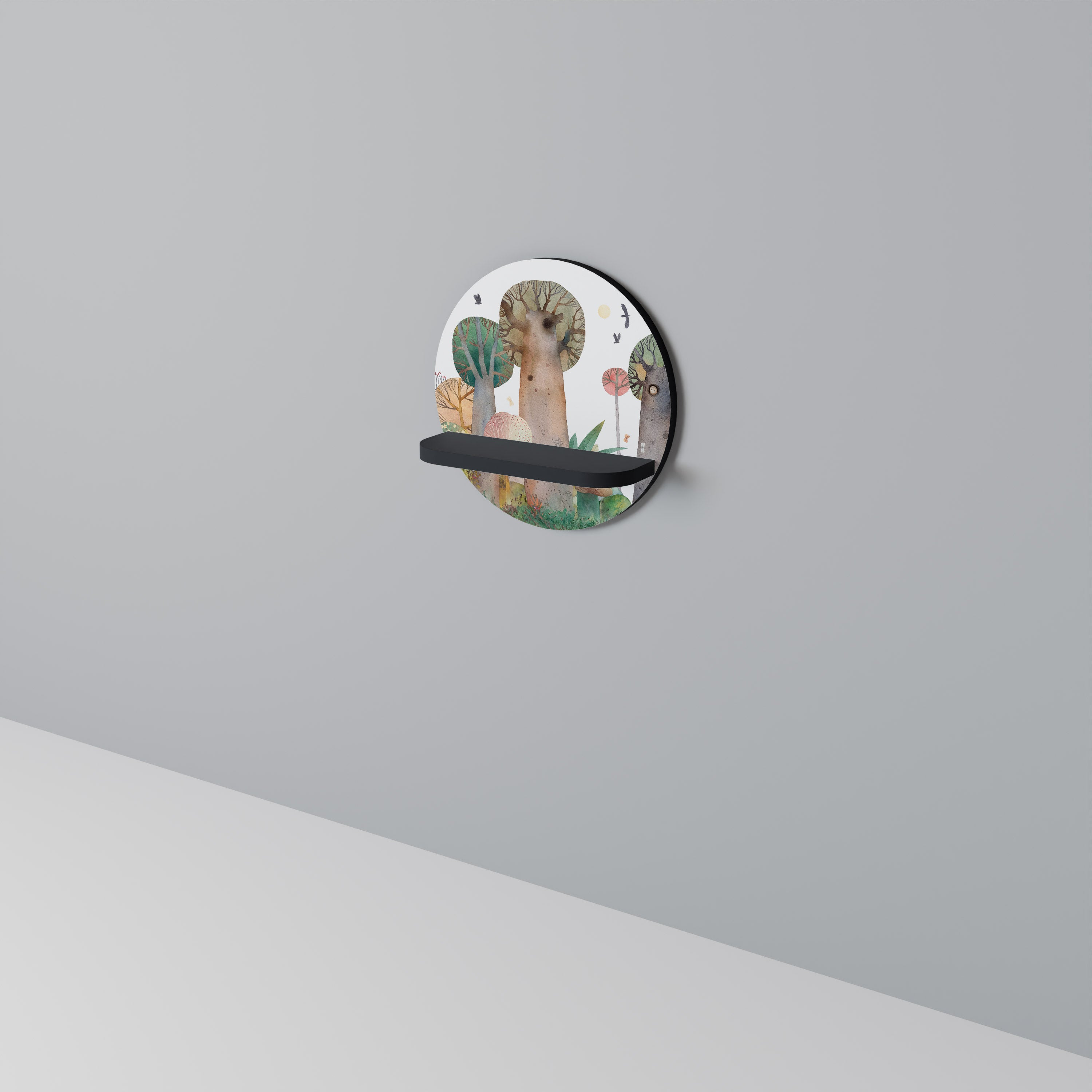 FLIGHT OVER Round Art Shelf In Black Finish