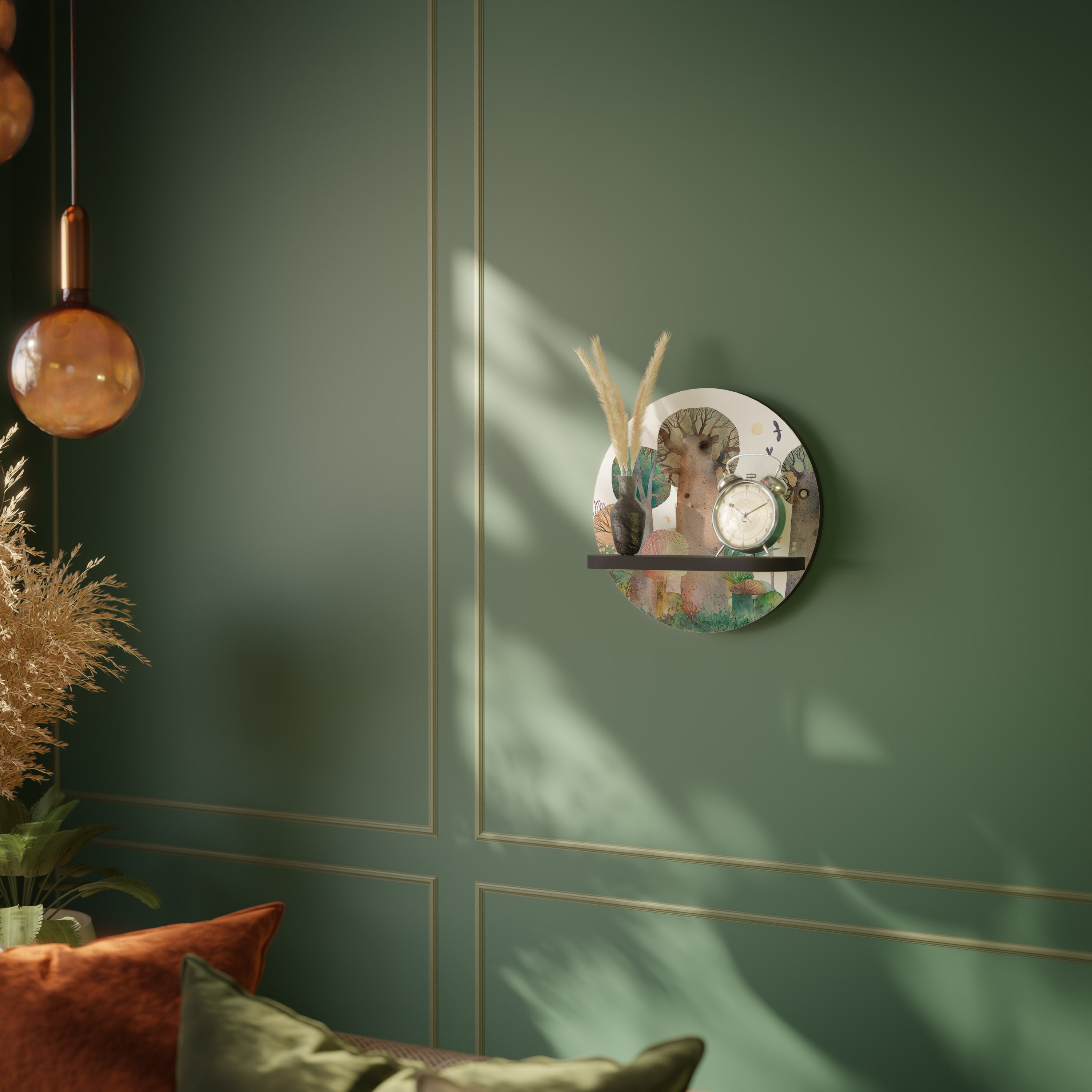 FLIGHT OVER Round Art Shelf In Black Finish