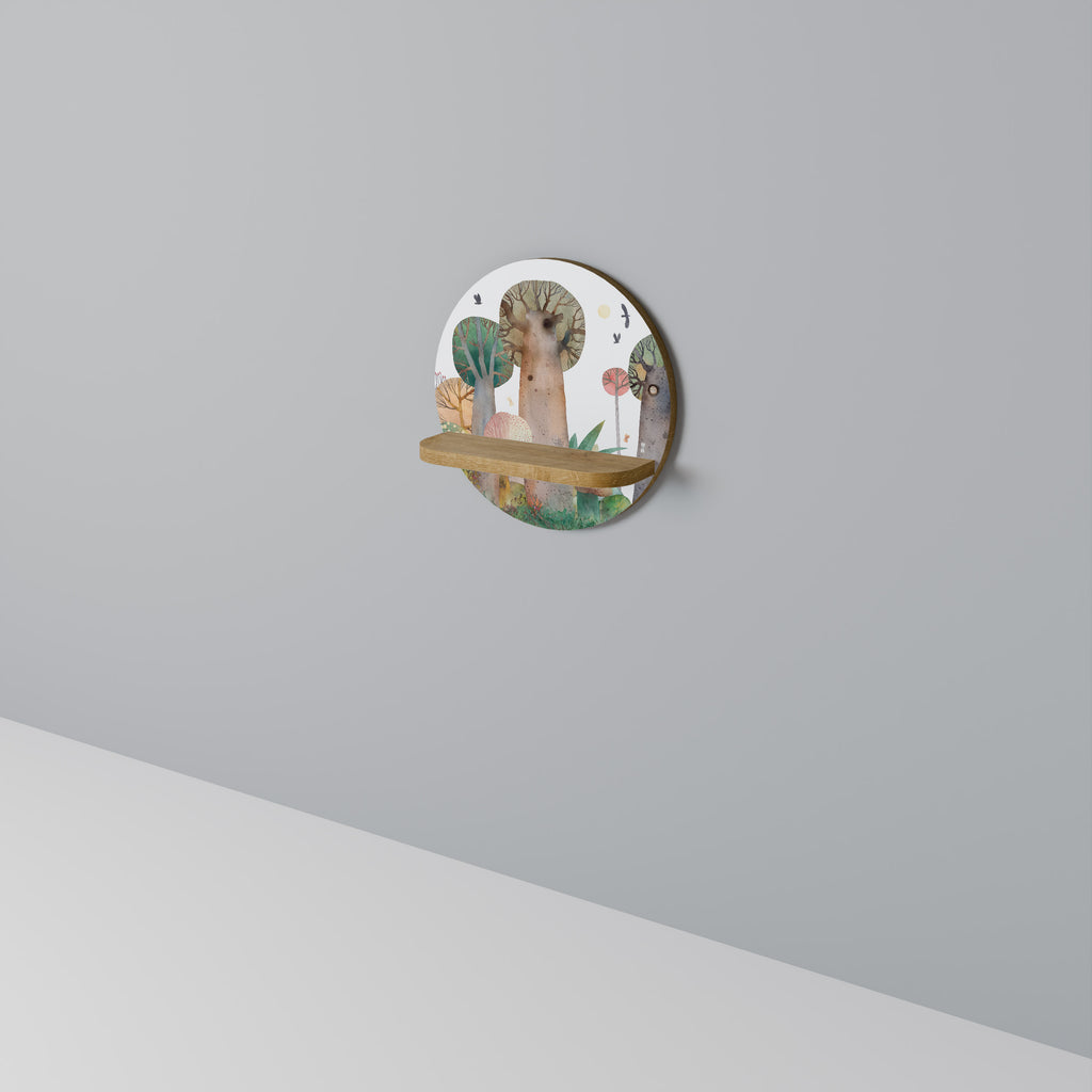 Estantería de arte redonda FLIGHT OVER con efecto roble