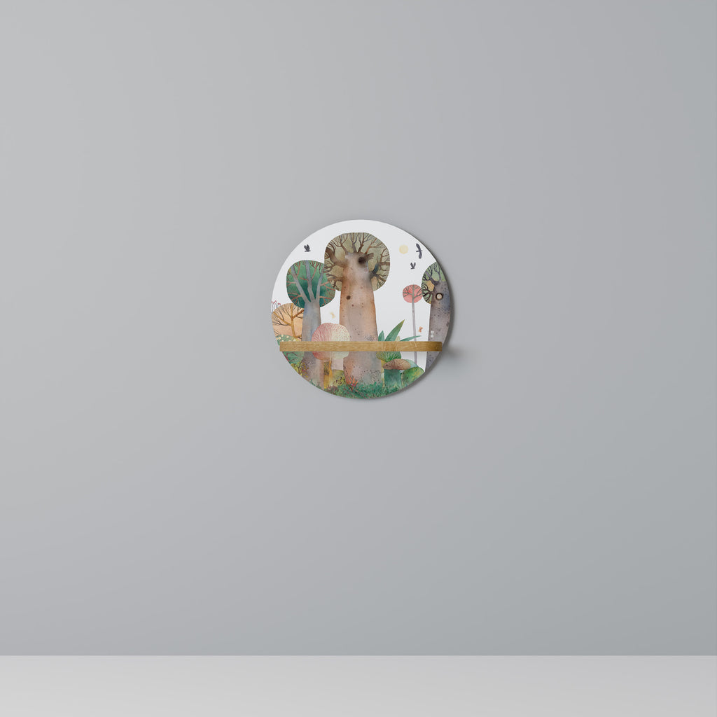 Estantería de arte redonda FLIGHT OVER con efecto roble