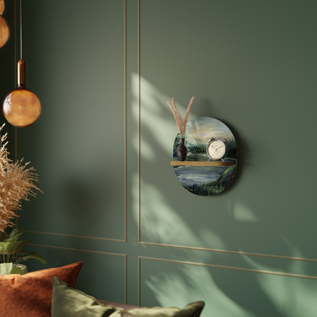 Estantería de arte ovalada FOREST SUNSET con efecto roble