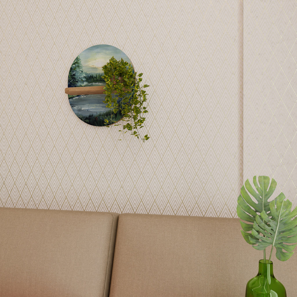 Estantería de arte ovalada FOREST SUNSET con efecto roble