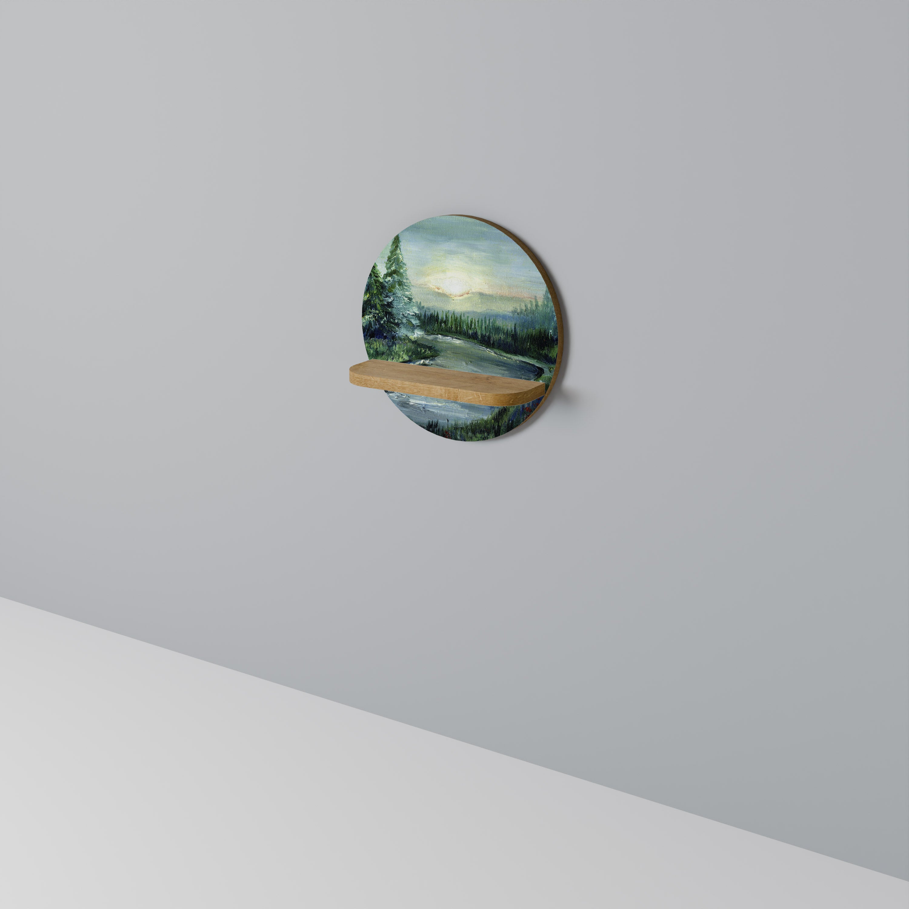 Estantería de arte redonda FOREST SUNSET con efecto roble