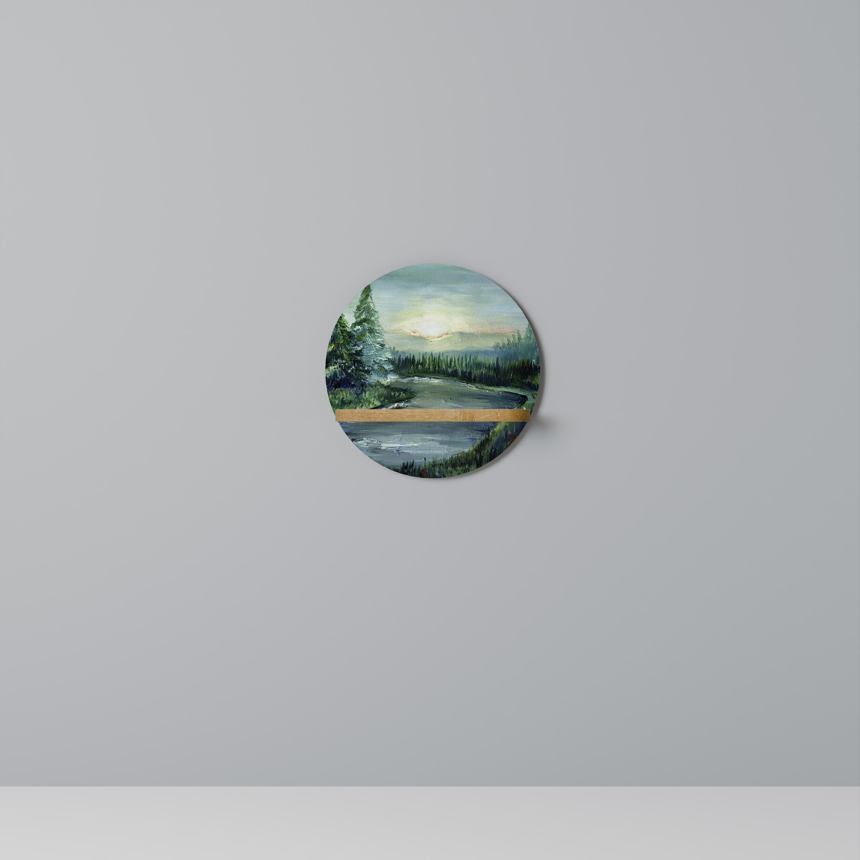 Estantería de arte redonda FOREST SUNSET con efecto roble