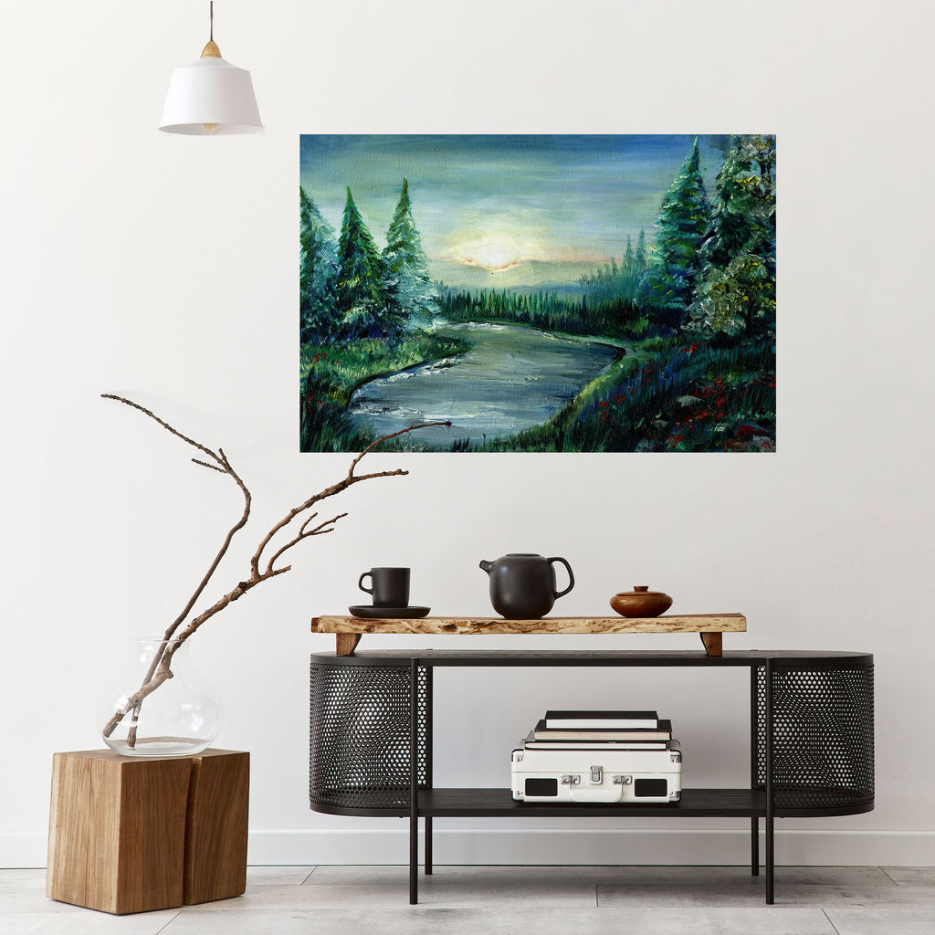 Póster horizontal autoadhesivo ATARDECER EN EL BOSQUE