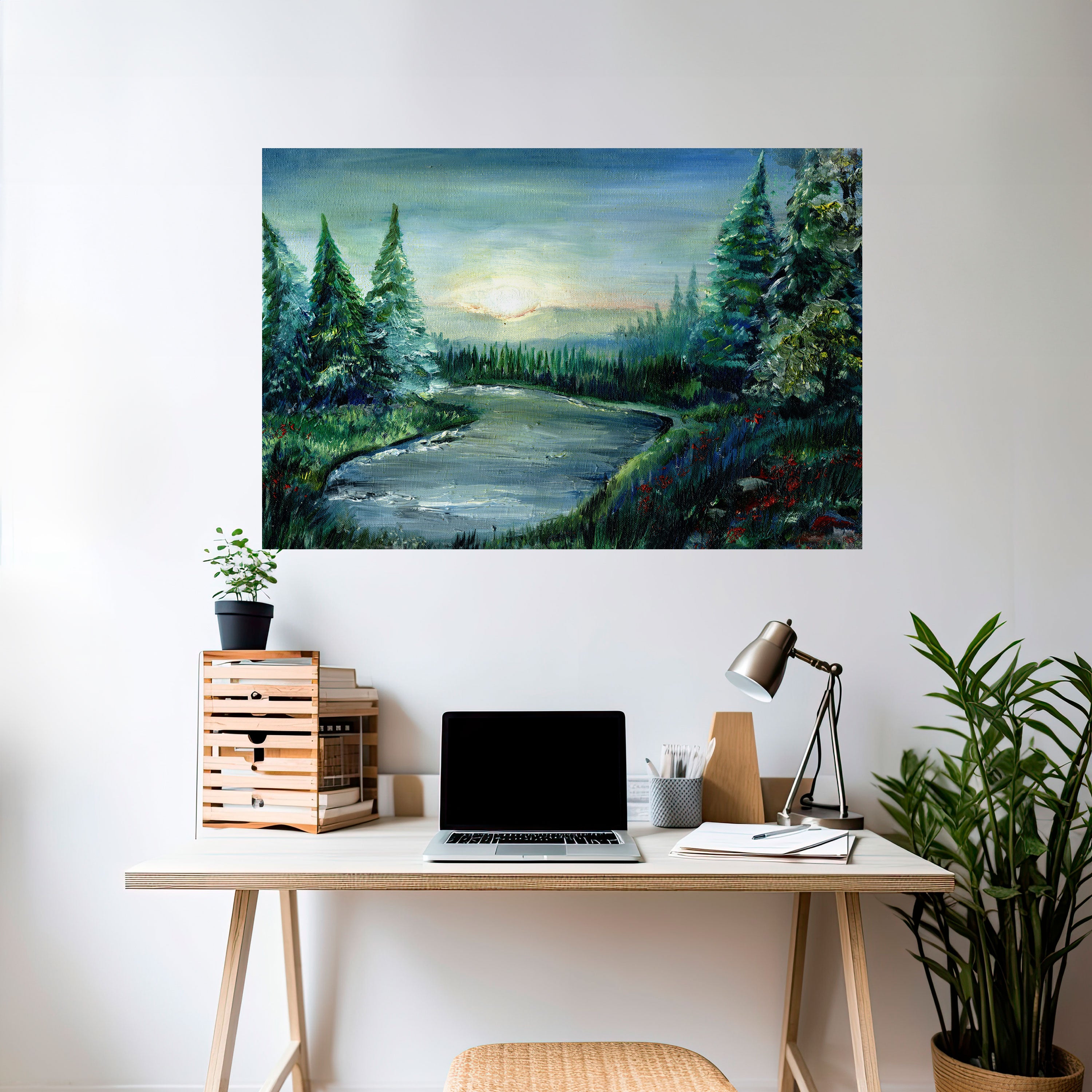 Póster horizontal autoadhesivo ATARDECER EN EL BOSQUE