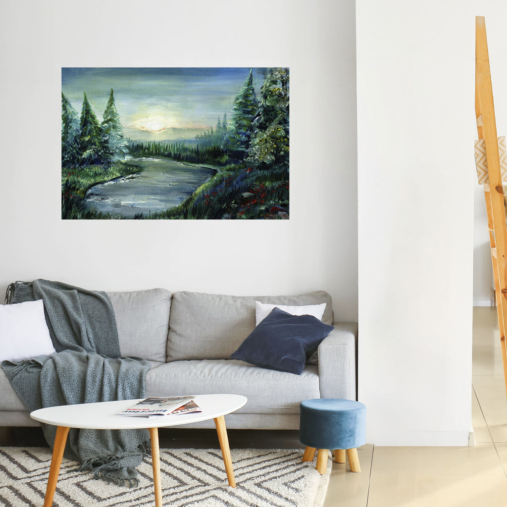 Póster horizontal autoadhesivo ATARDECER EN EL BOSQUE