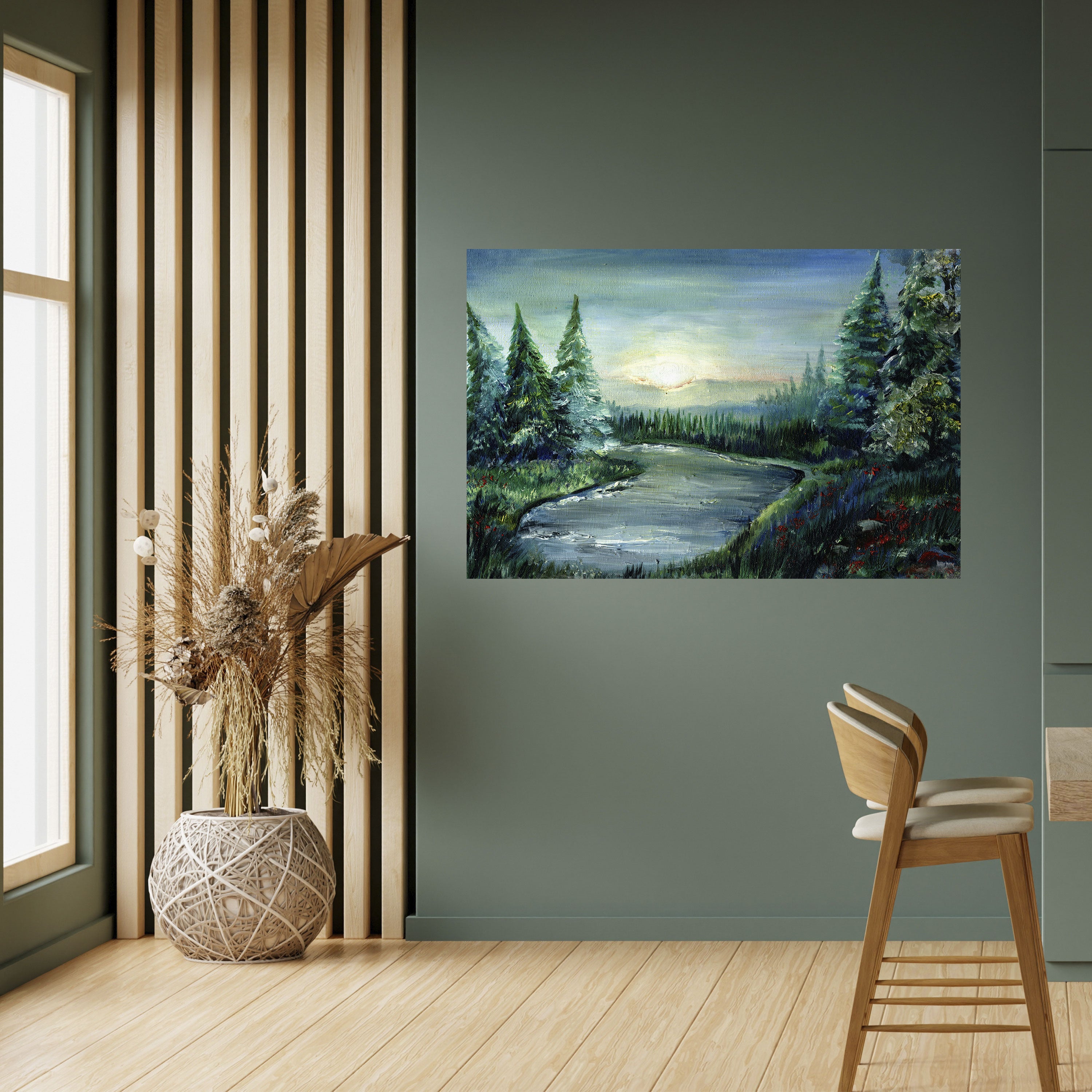 Póster horizontal autoadhesivo ATARDECER EN EL BOSQUE