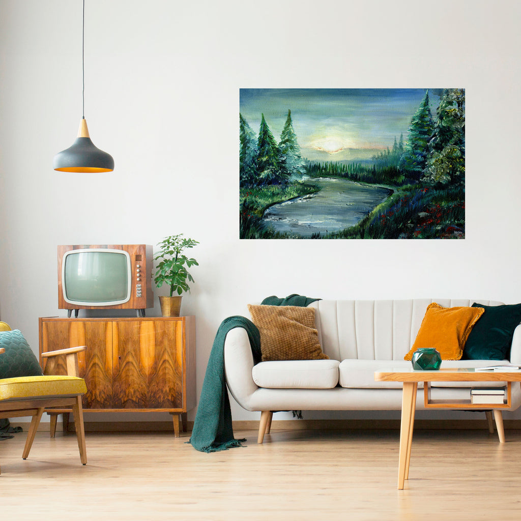 Póster horizontal autoadhesivo ATARDECER EN EL BOSQUE