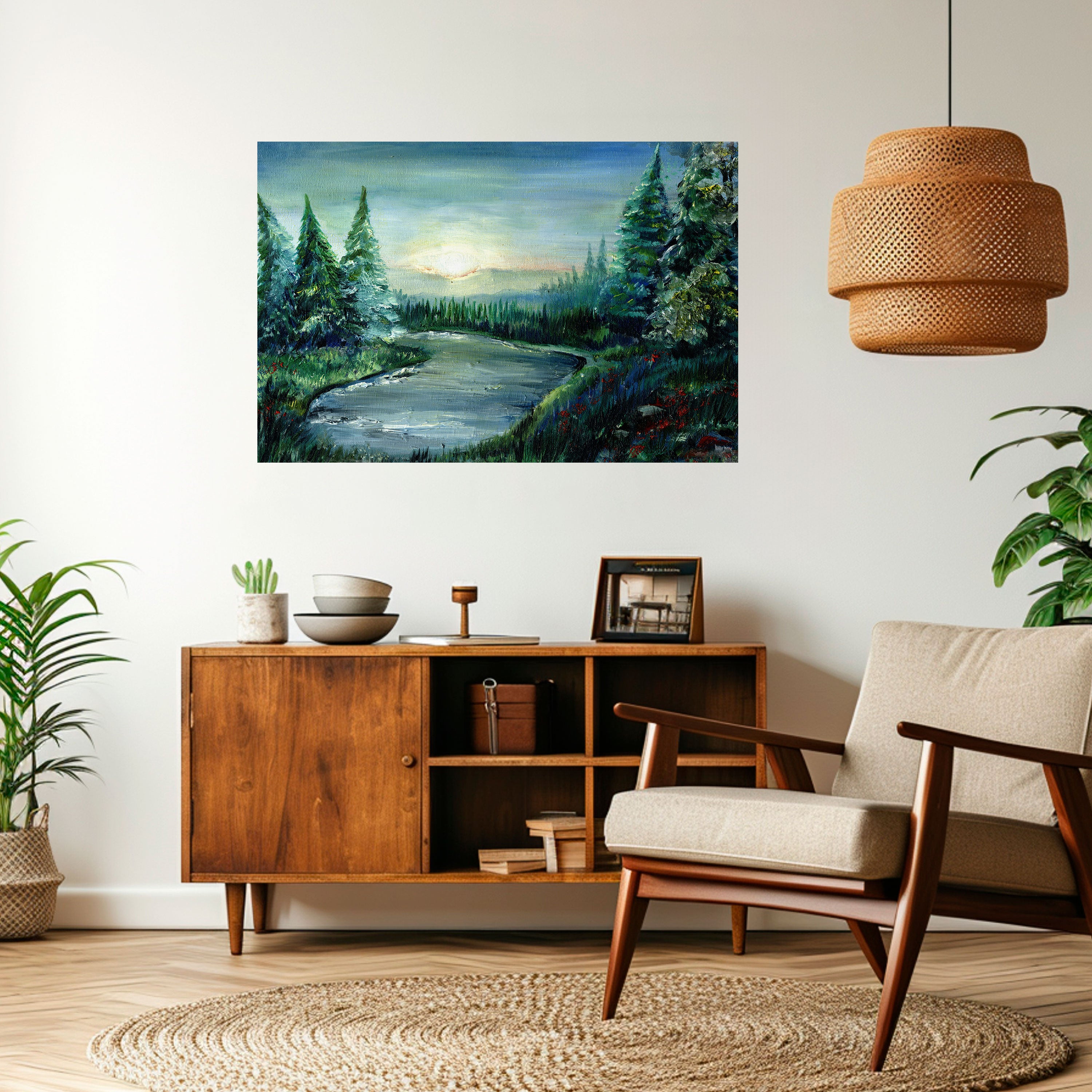 Póster horizontal autoadhesivo ATARDECER EN EL BOSQUE