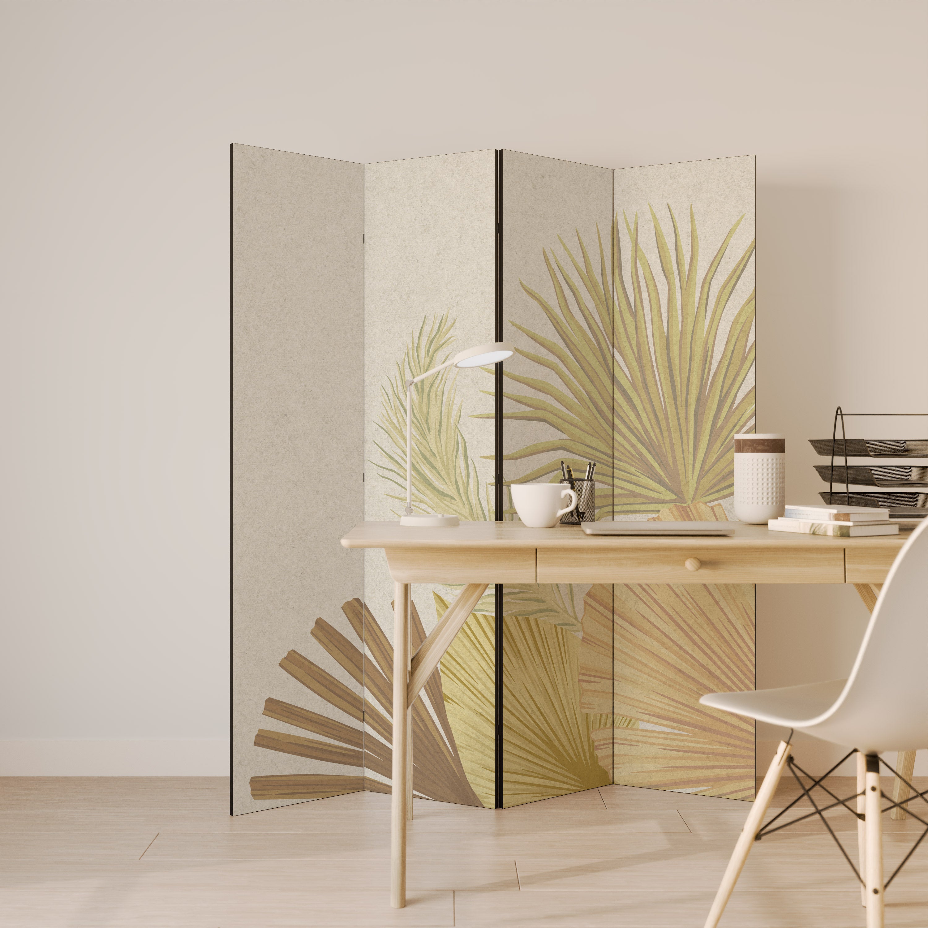 Biombo decorativo de 4 paneles BROTE TROPICAL