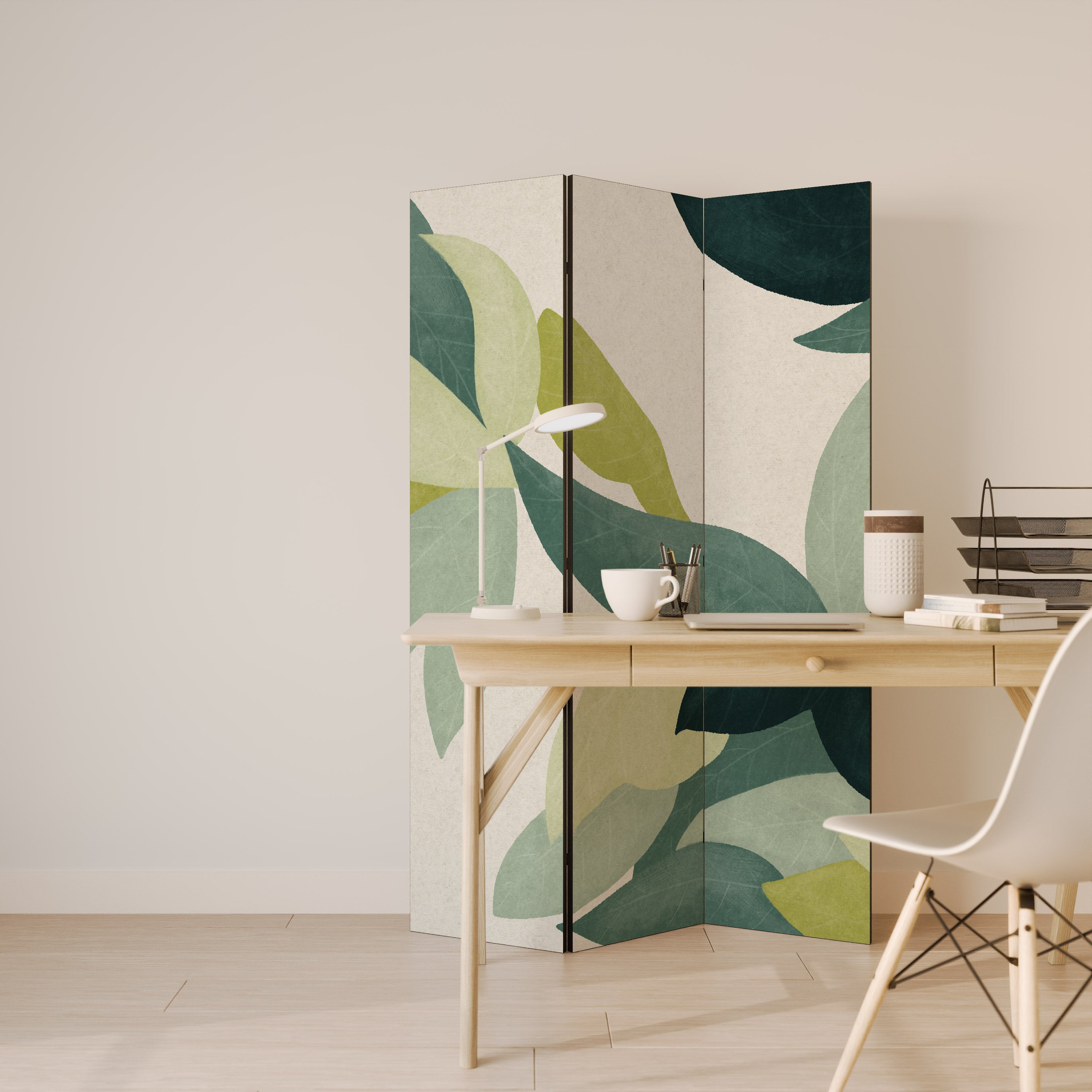 Biombo decorativo de 3 paneles LEAFY VIBRATION