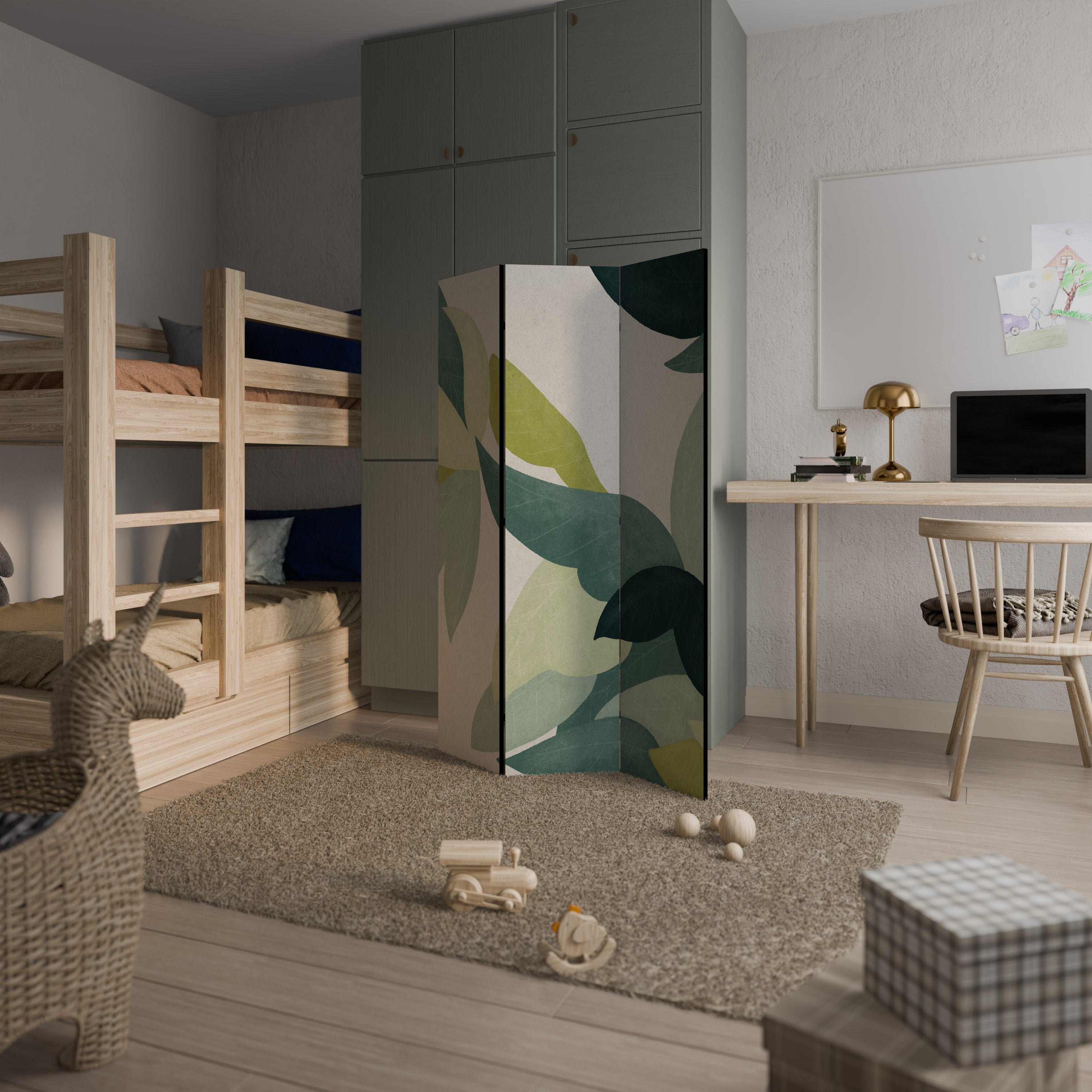 Biombo decorativo de 3 paneles LEAFY VIBRATION