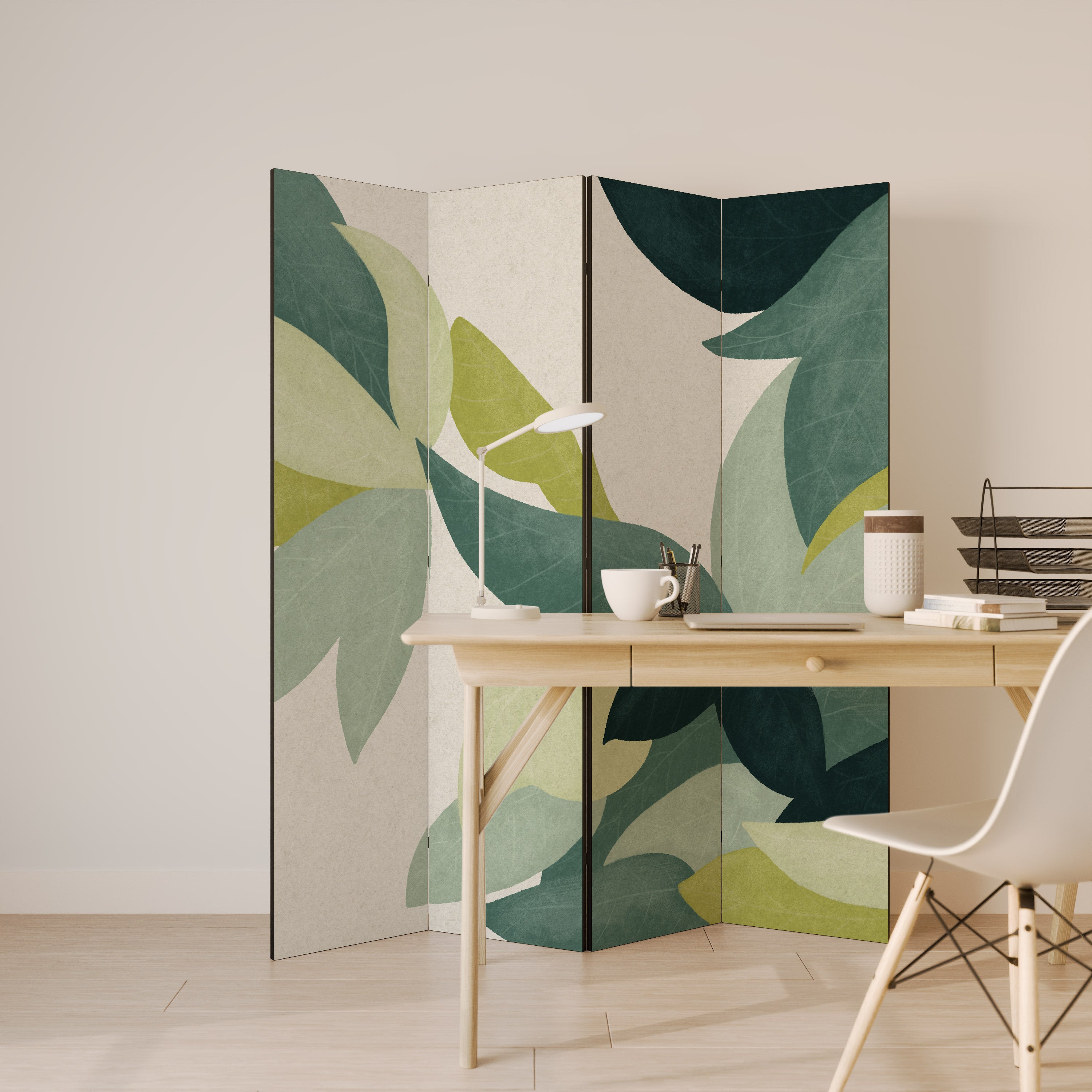 Biombo decorativo de 4 paneles LEAFY VIBRATION