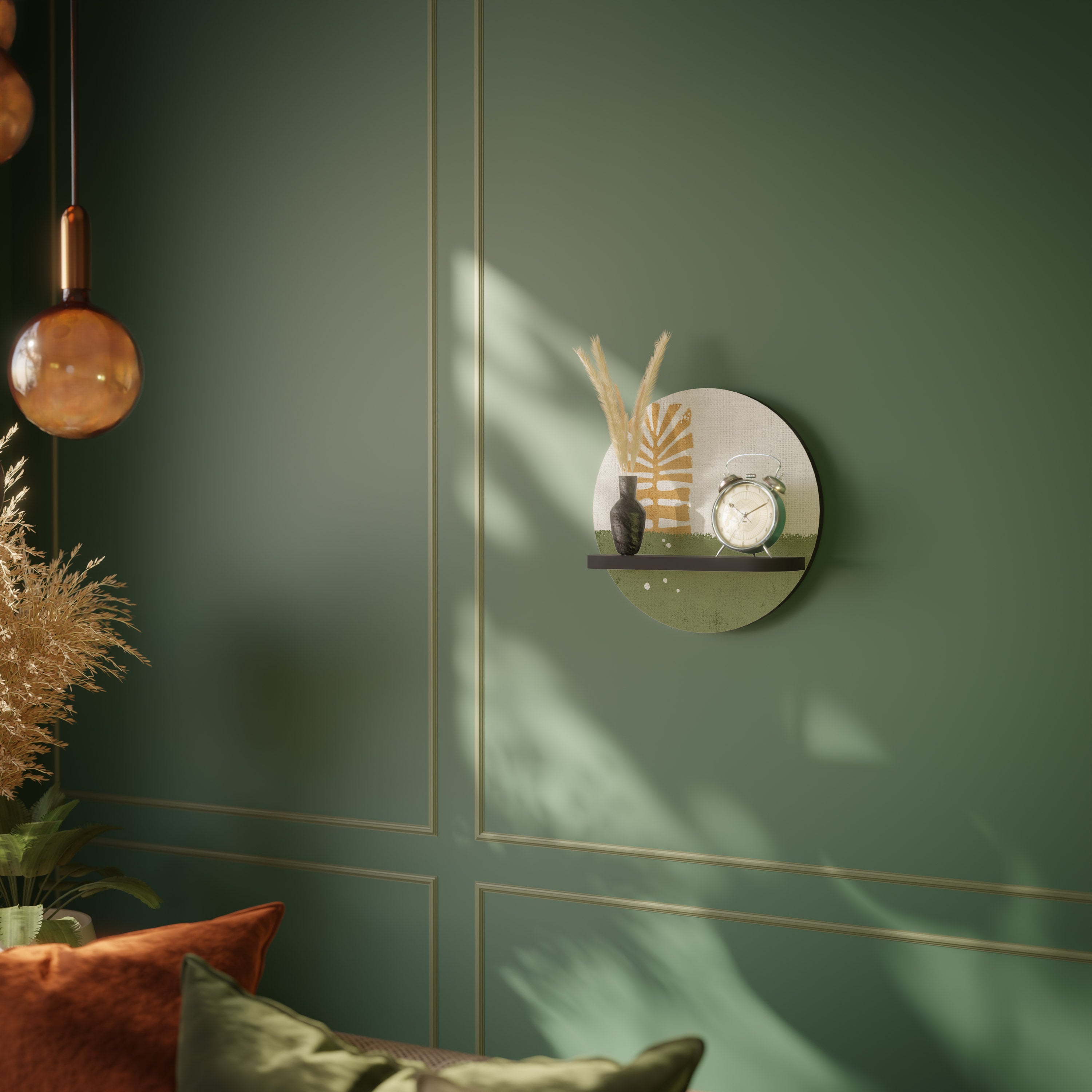 GREENERY WALK Round Art Shelf In Black Finish