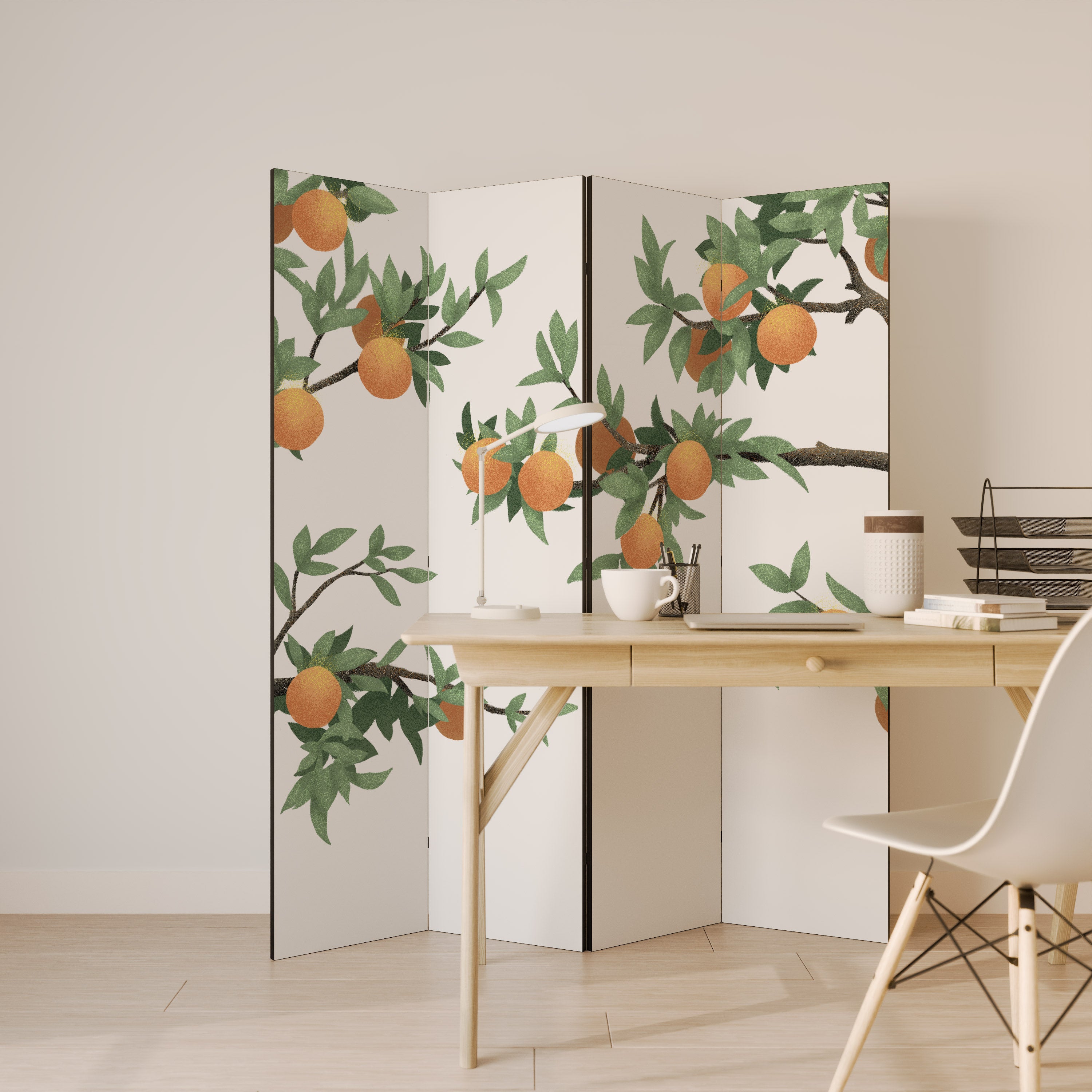 Divisor de ambientes decorativo de 4 paneles color NARANJA MAGNÍFICO