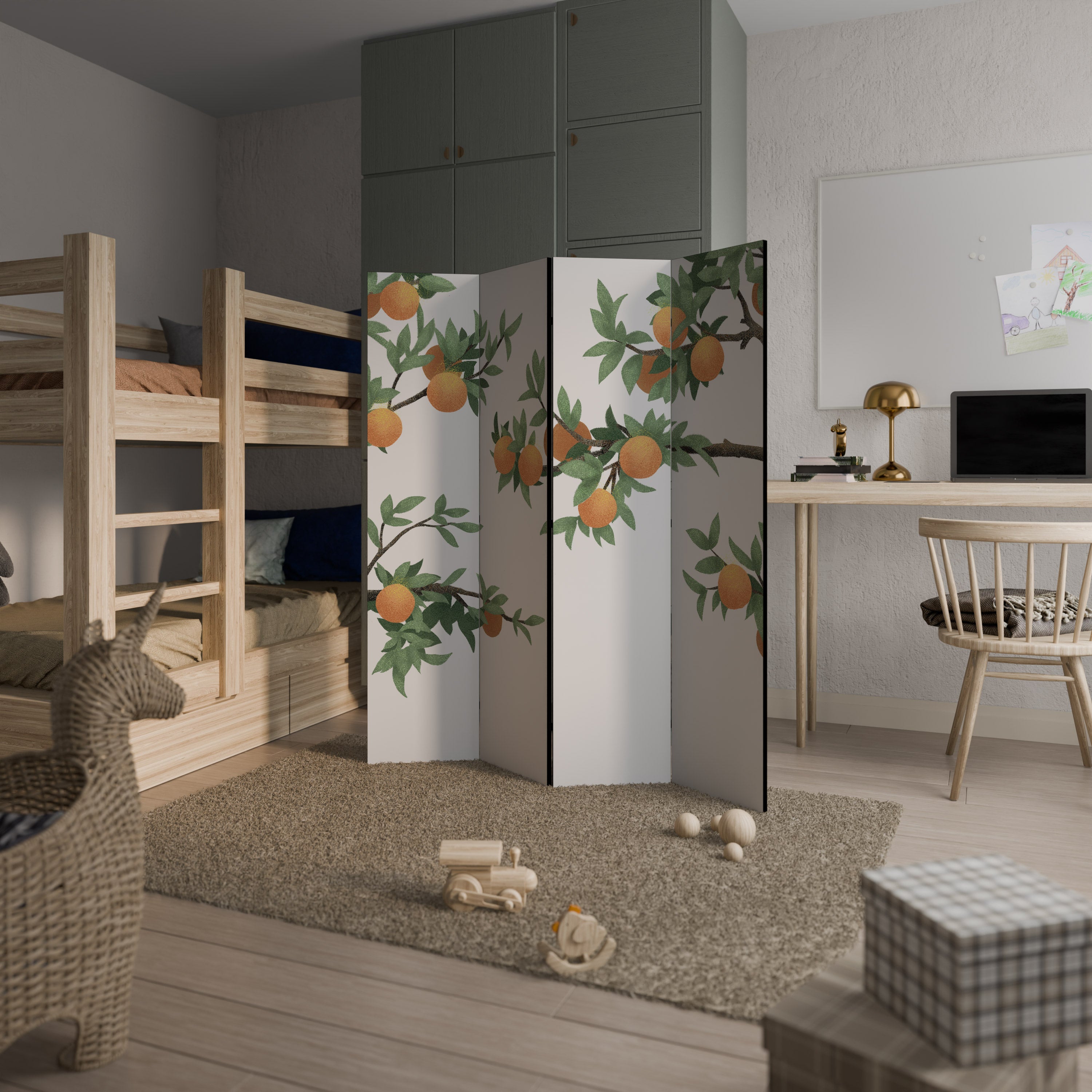 Divisor de ambientes decorativo de 4 paneles color NARANJA MAGNÍFICO