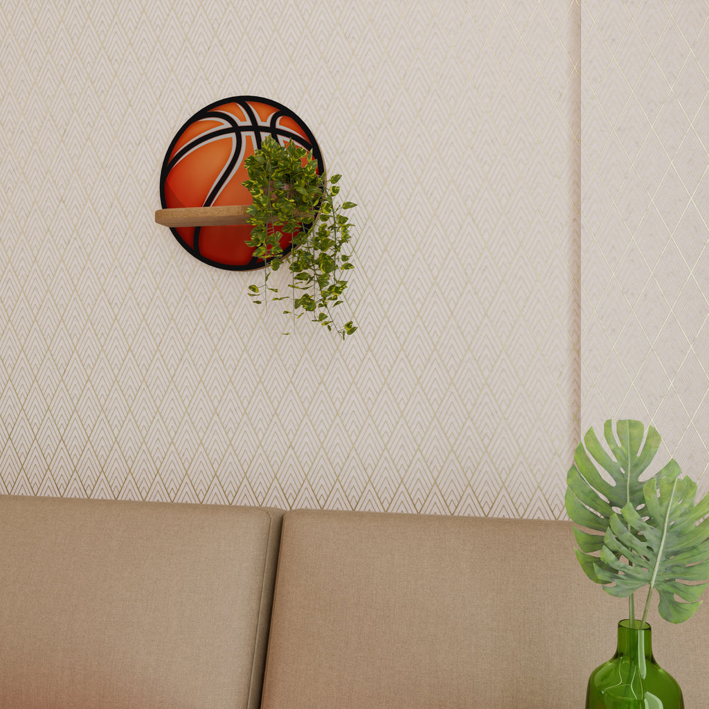 Estantería de arte redonda BASKETBALL LUST con efecto roble