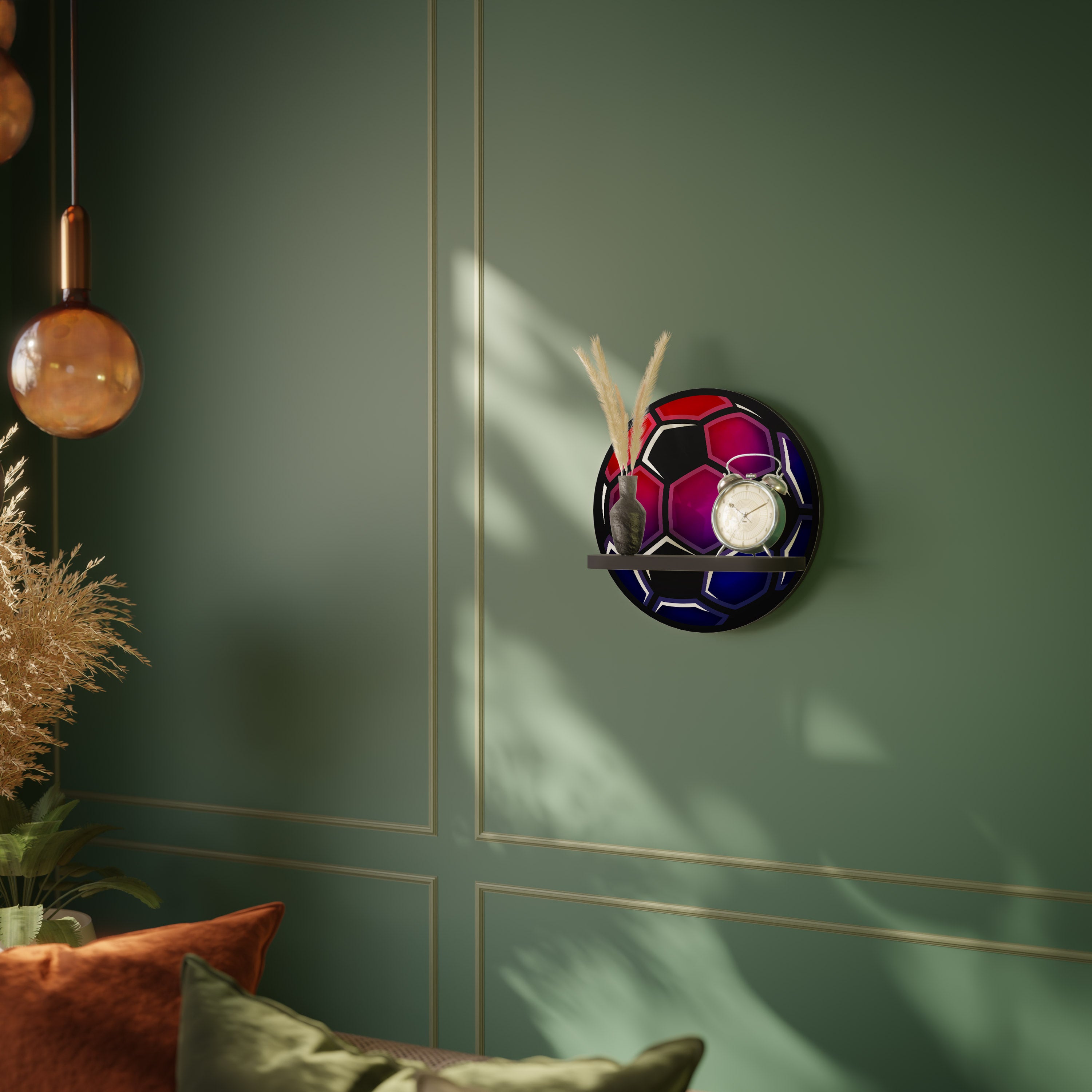 FOOTBALL DREAM Round Art Shelf In Black Finish