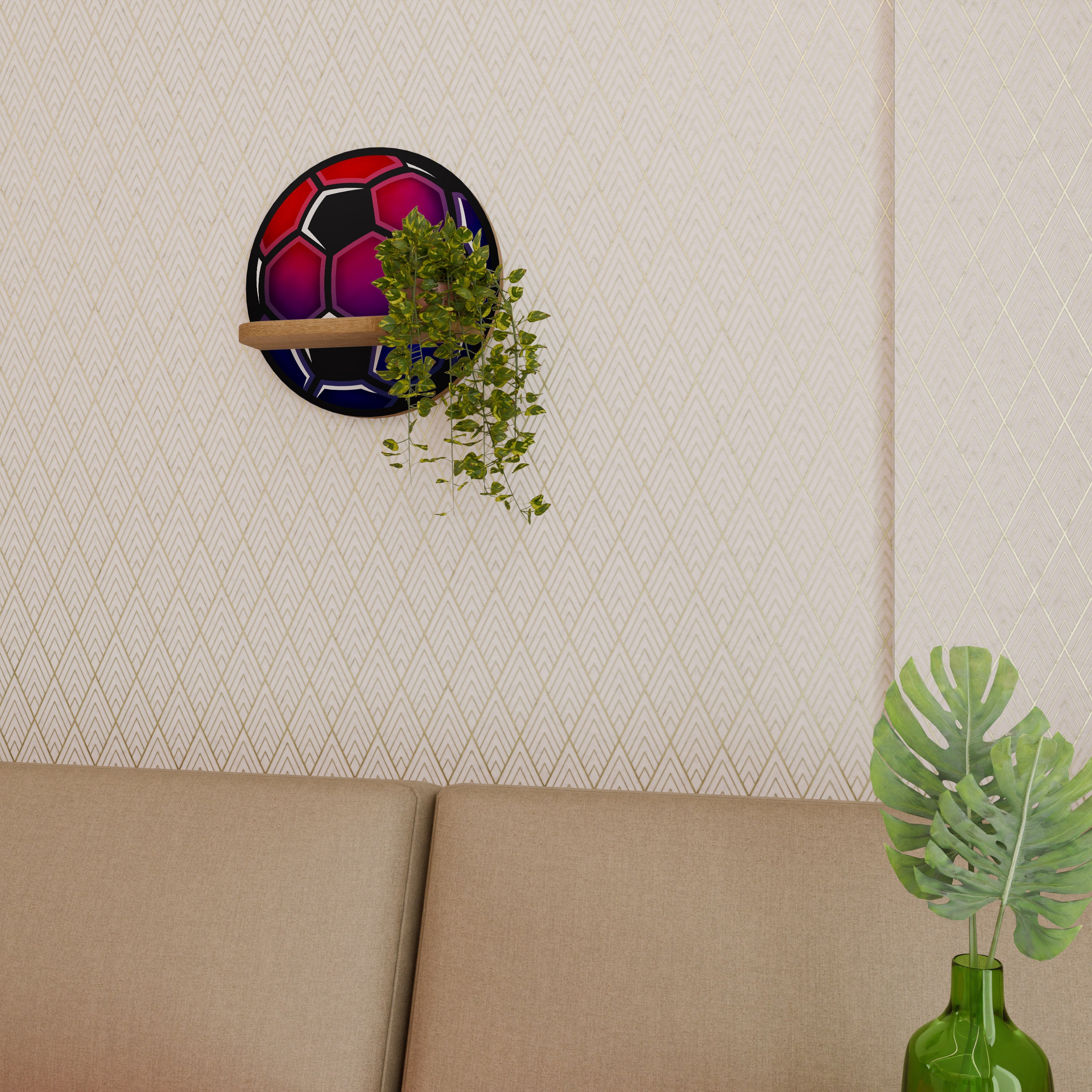 Estantería redonda de arte FOOTBALL DREAM con efecto roble