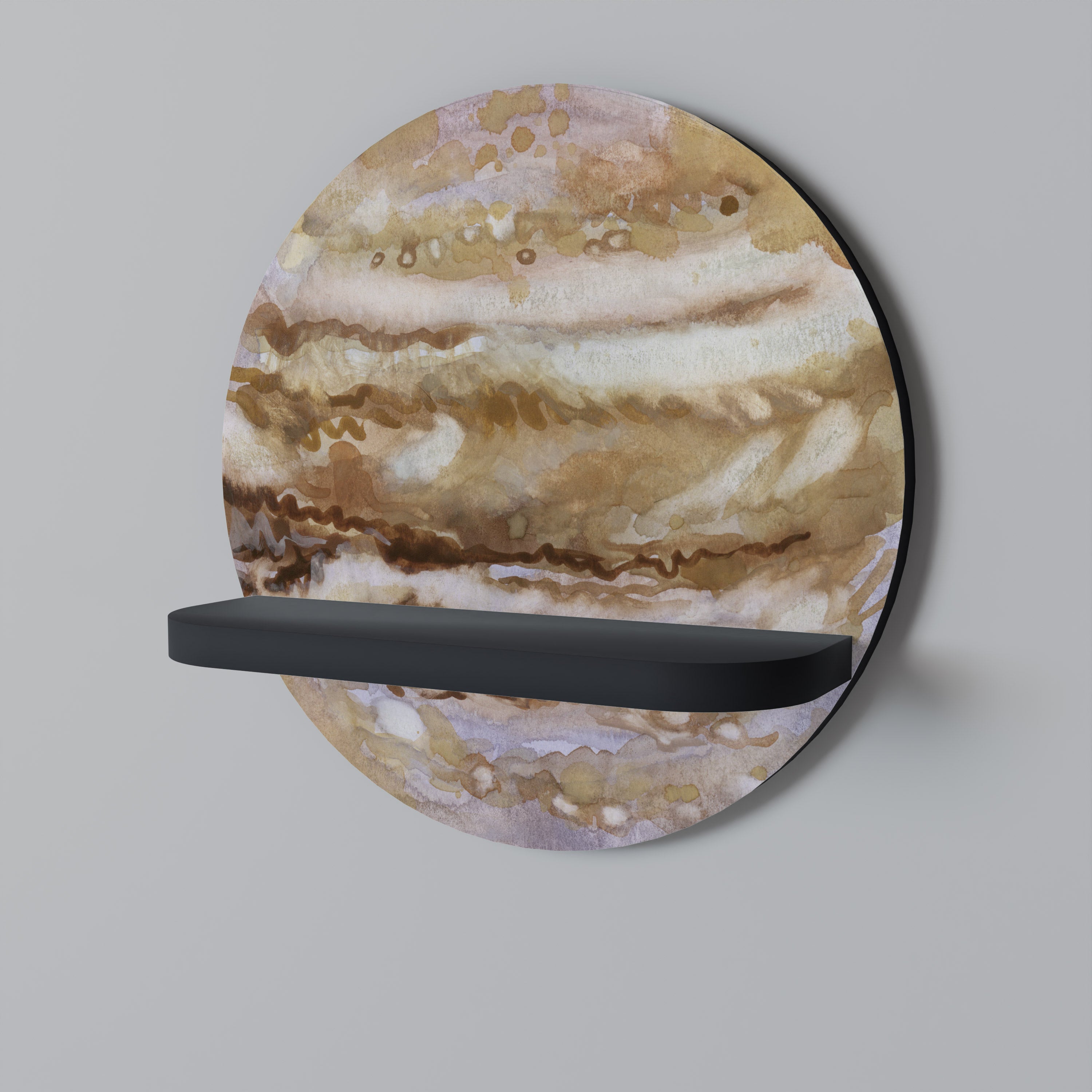 JUPITER WALK Round Art Shelf In Black Finish