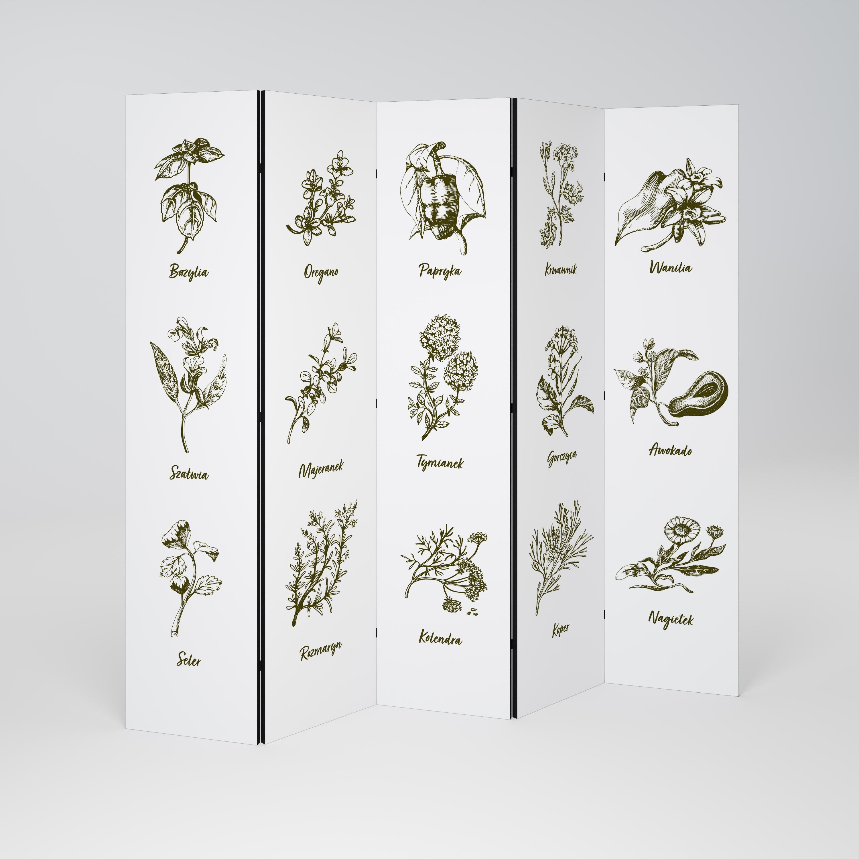 WHISPERS OF WILD HERBS 5-Panel Room Divider