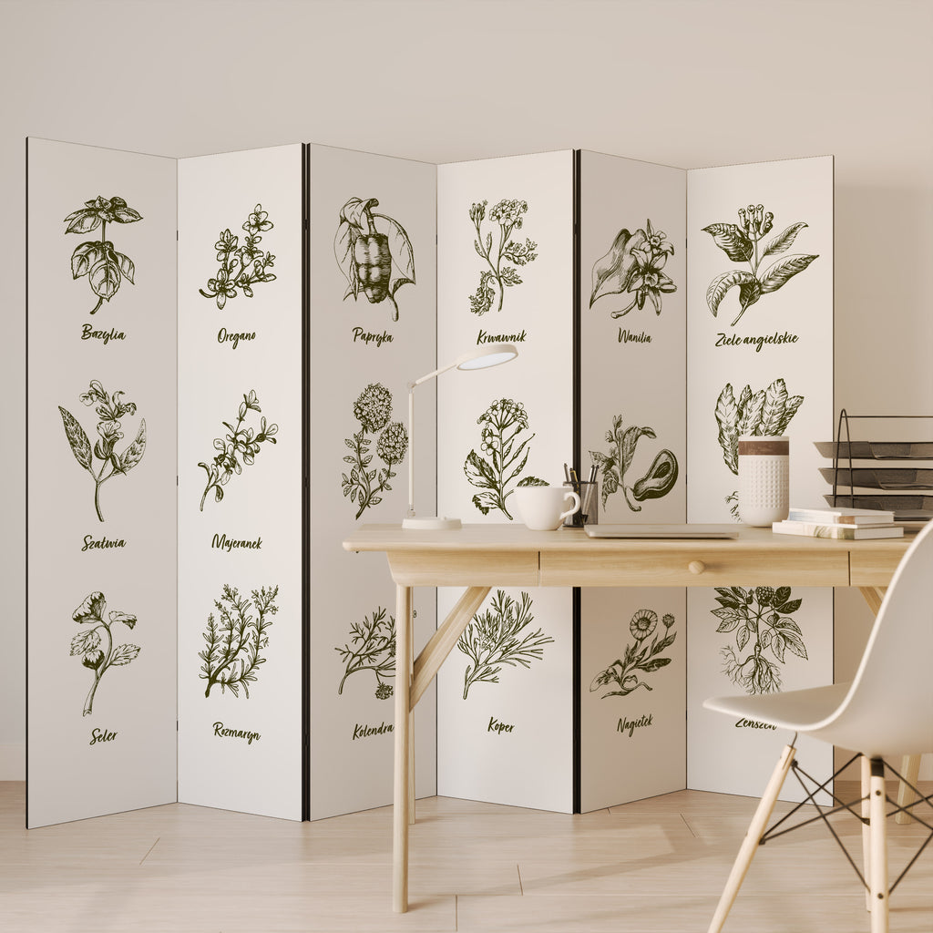 Biombo decorativo de 6 paneles "Susurros de hierbas silvestres"
