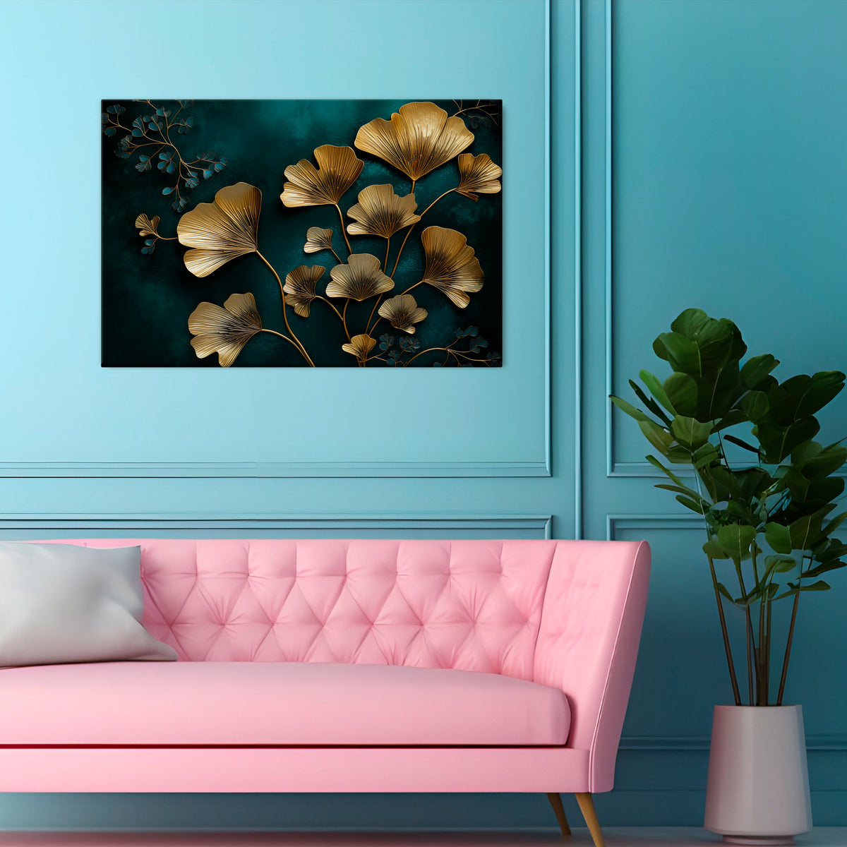 GOLDEN FLORA FANTASY Cuadro en lienzo horizontal