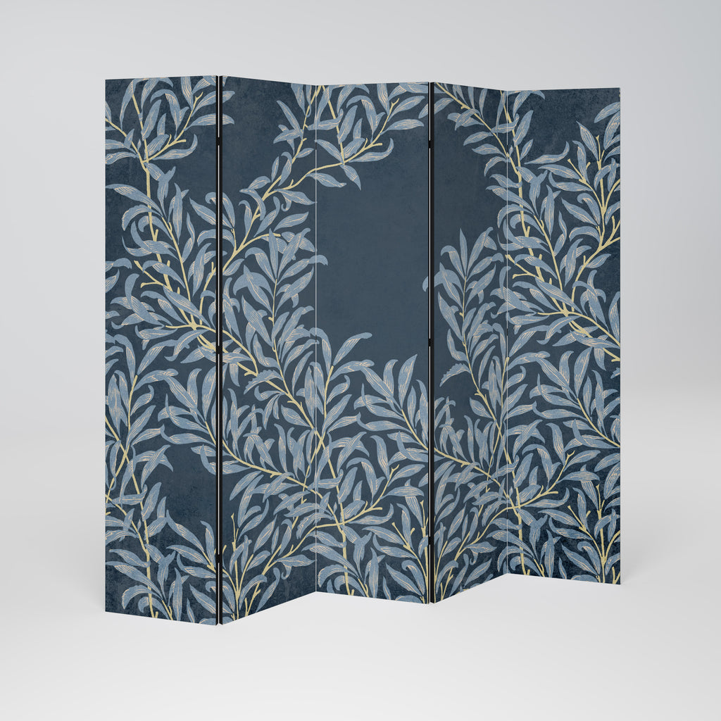 BLUE LEAVES 5-Panel Room Divider