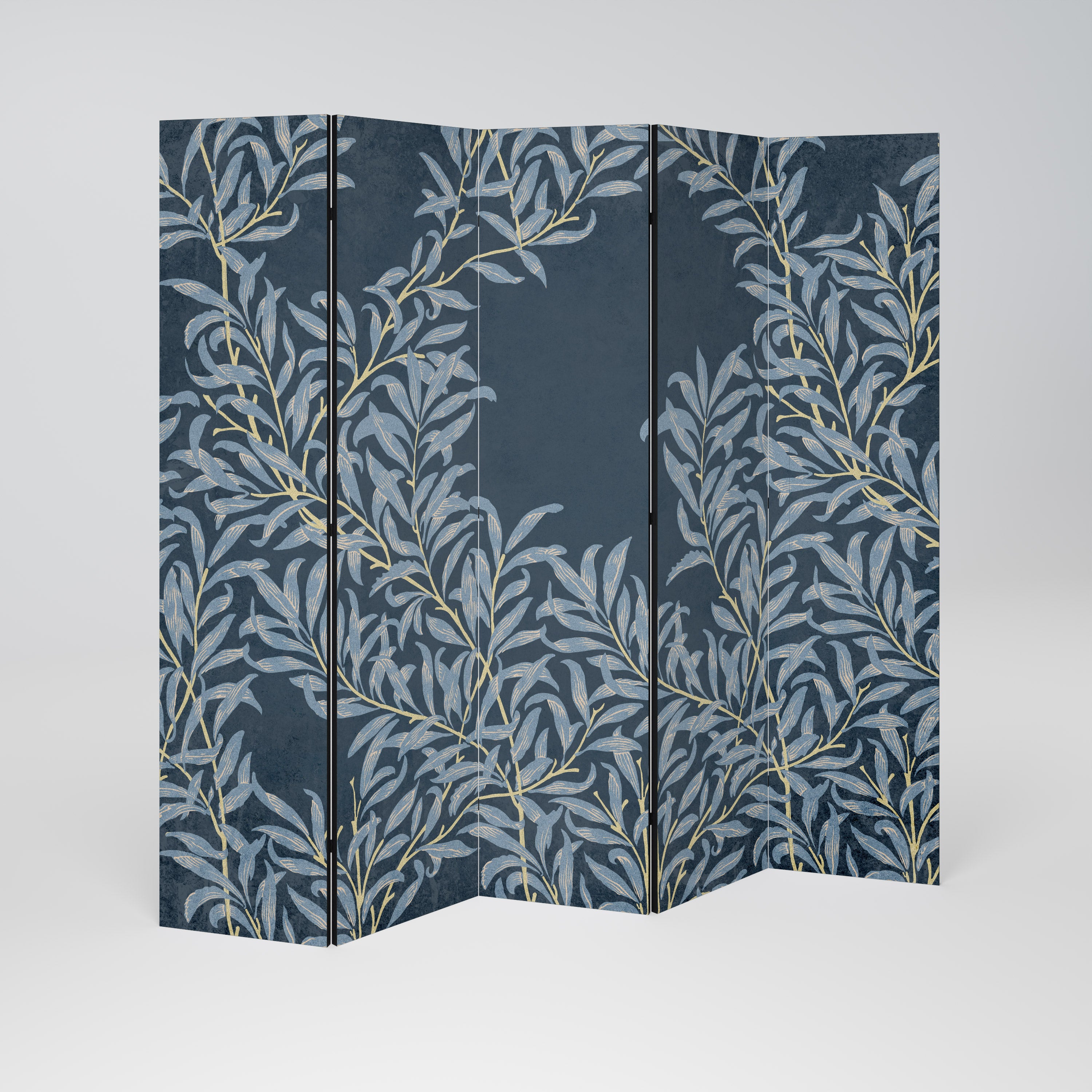 BLUE LEAVES 5-Panel Room Divider
