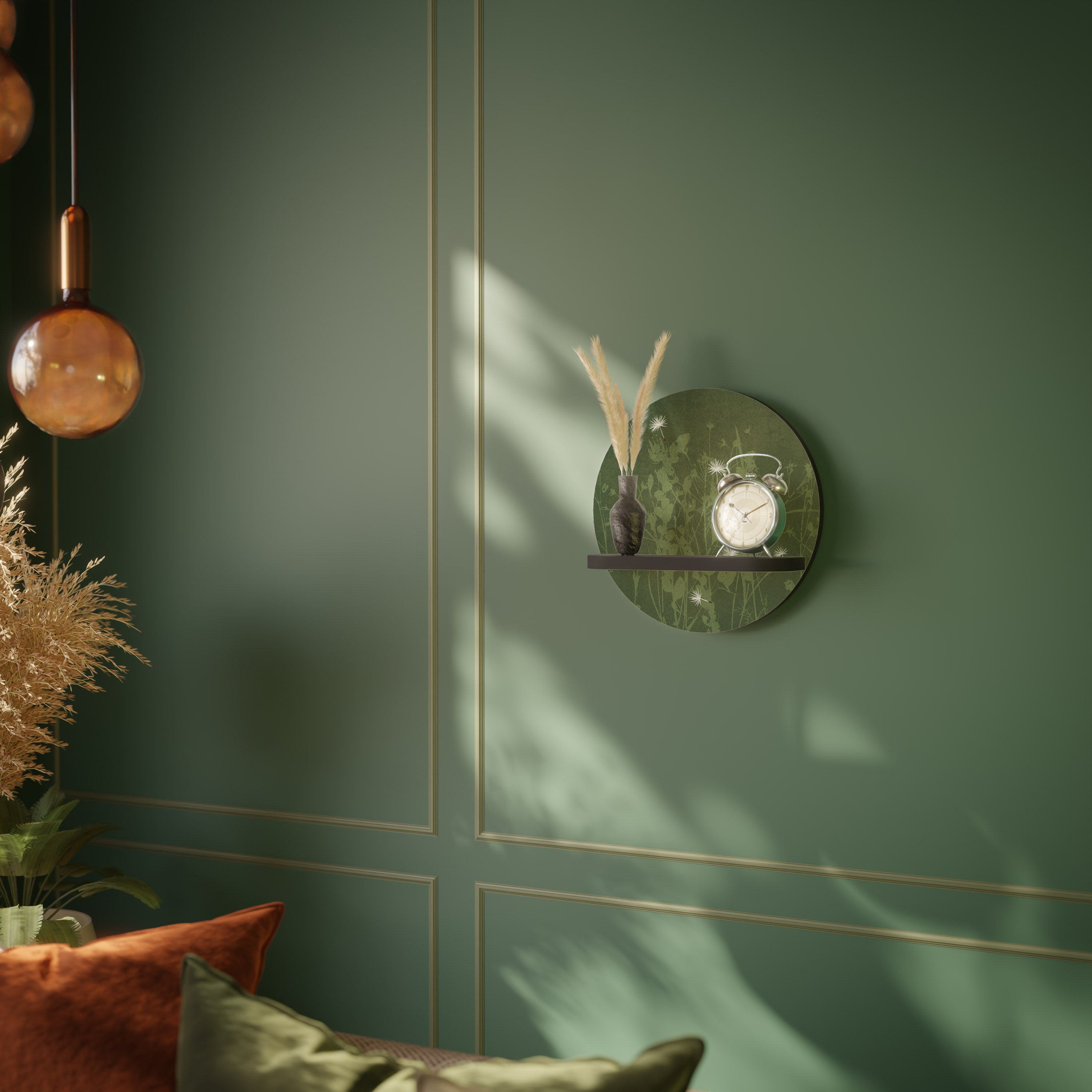 DANDELION HOLD Round Art Shelf In Black Finish