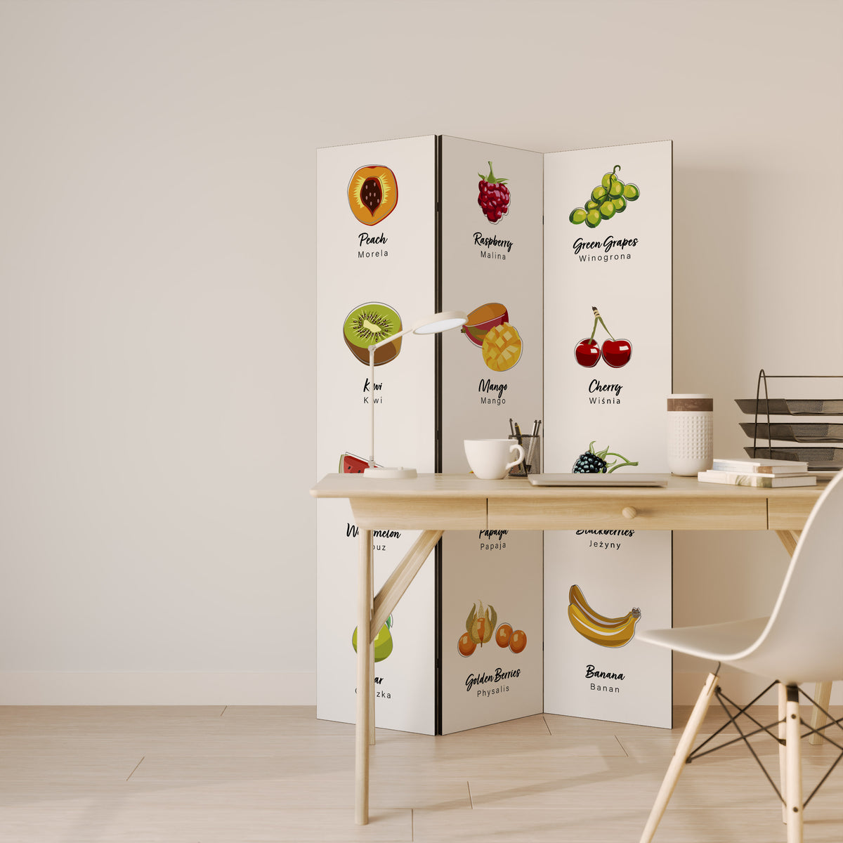 FRUIT LESSON Biombo de 3 paneles