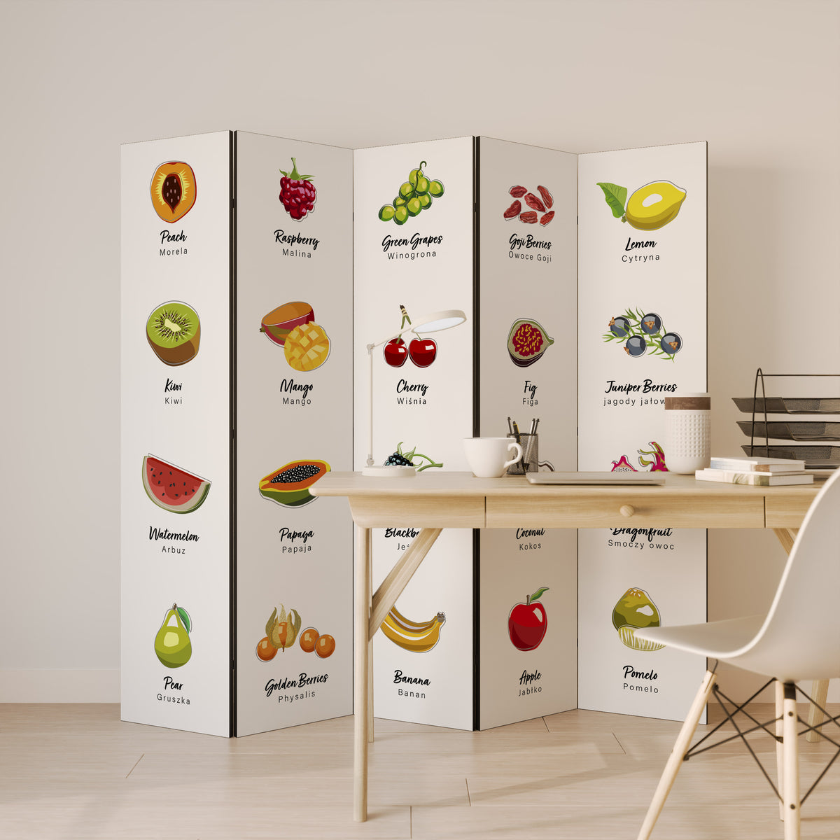FRUIT LESSON Biombo de 5 paneles