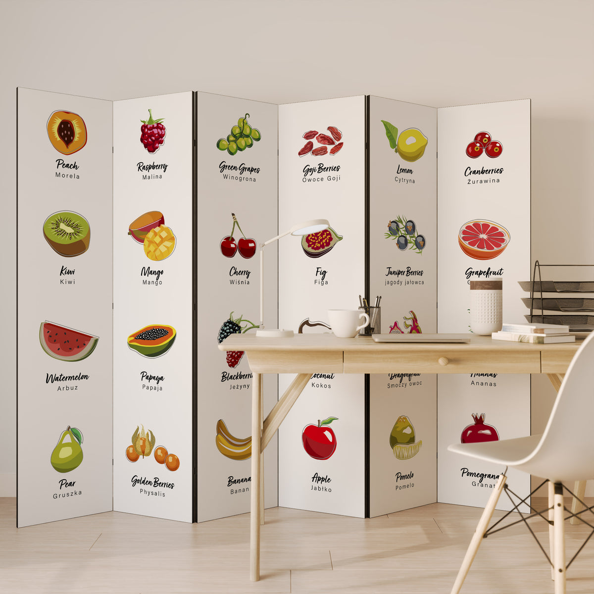 FRUIT LESSON Biombo de 6 paneles