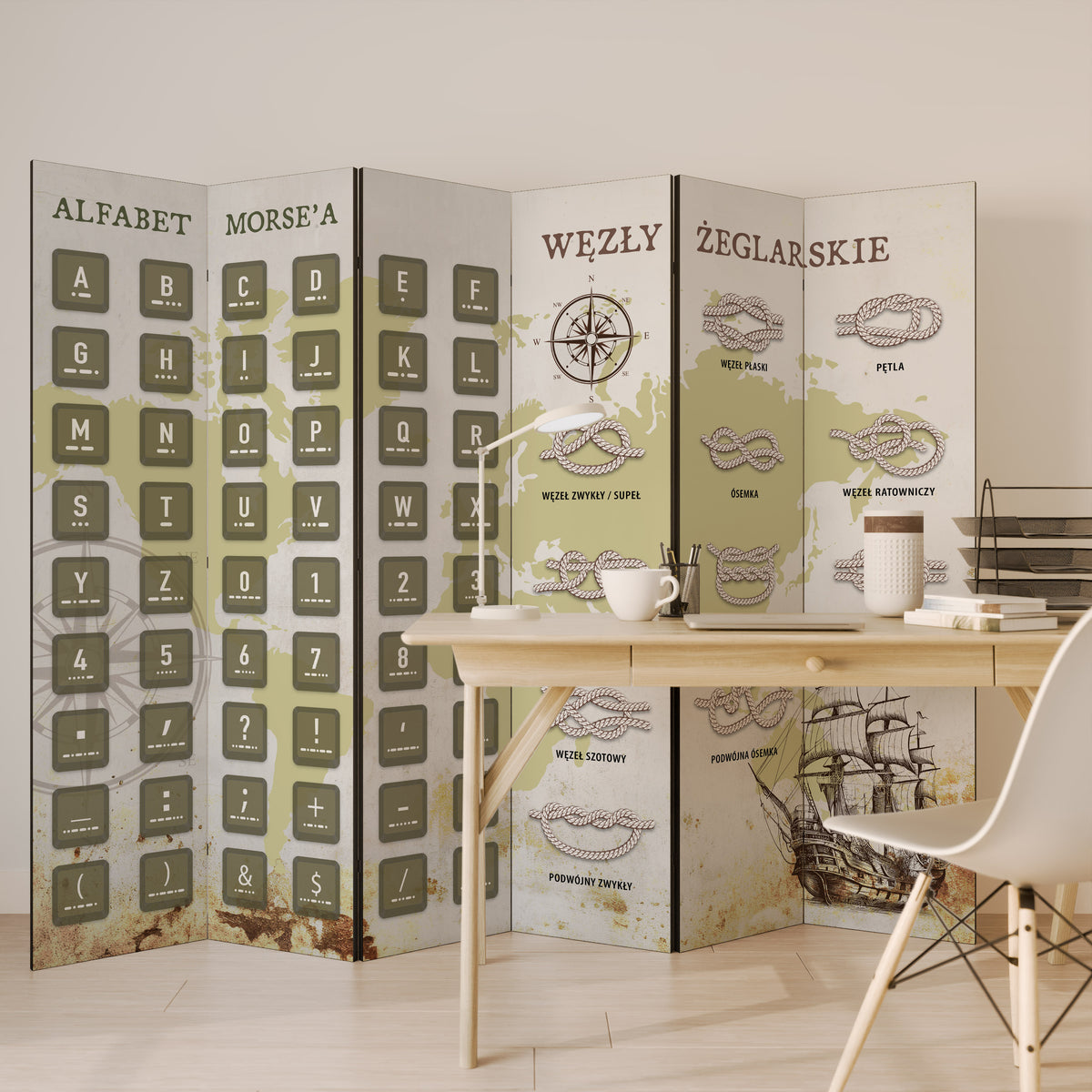 MORSE AND KNOTS Biombo de 6 paneles