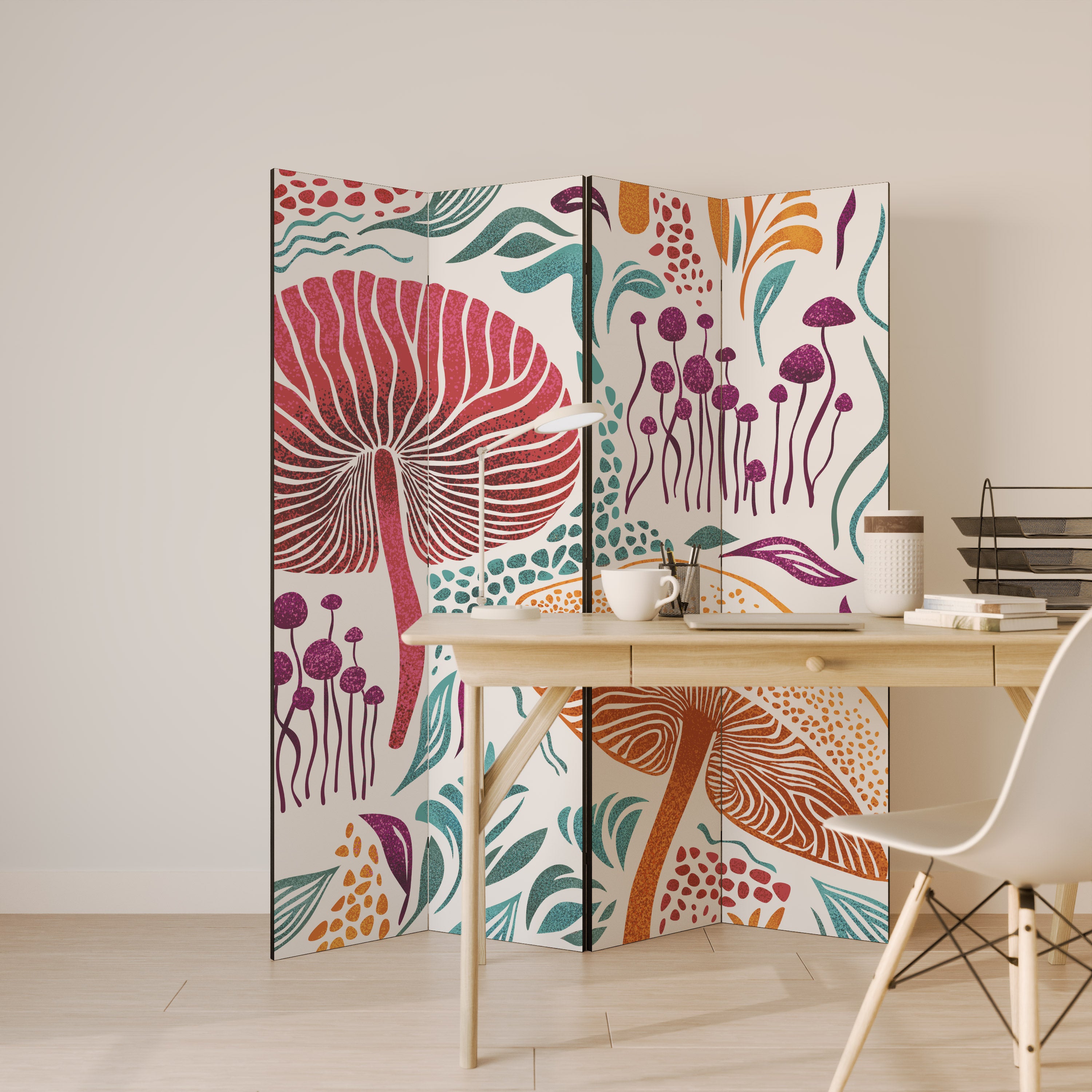Biombo decorativo FUNGUS FANTASY de 4 paneles