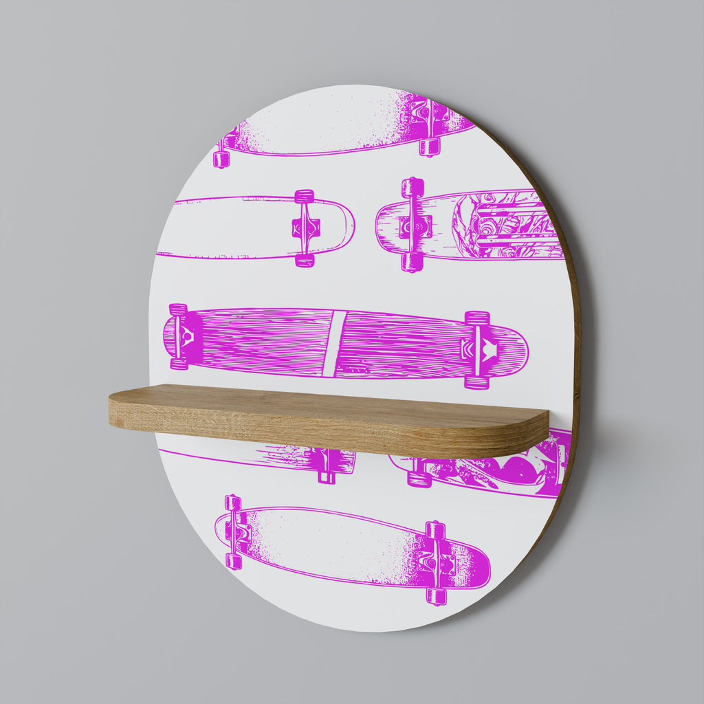 Estantería de arte ovalada con diseño de monopatín en efecto roble