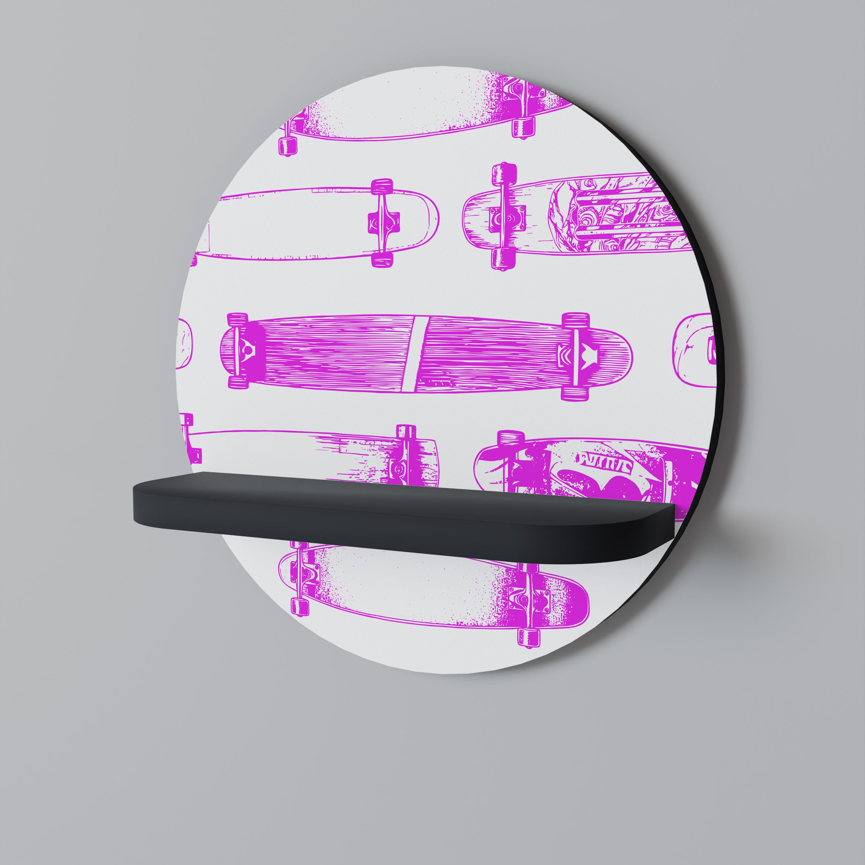 SKATEBOARD SKETCH Round Art Shelf In Black Finish