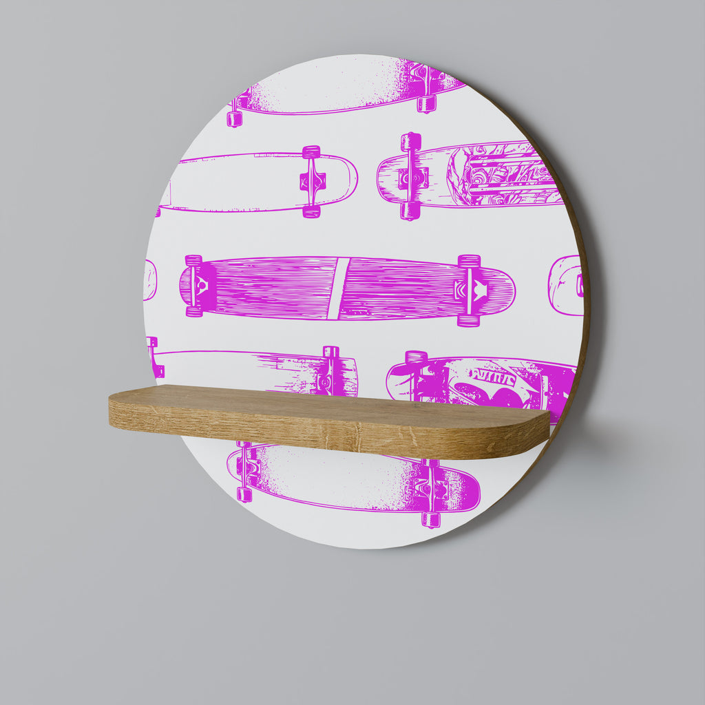 Estantería redonda con diseño de monopatín y efecto roble