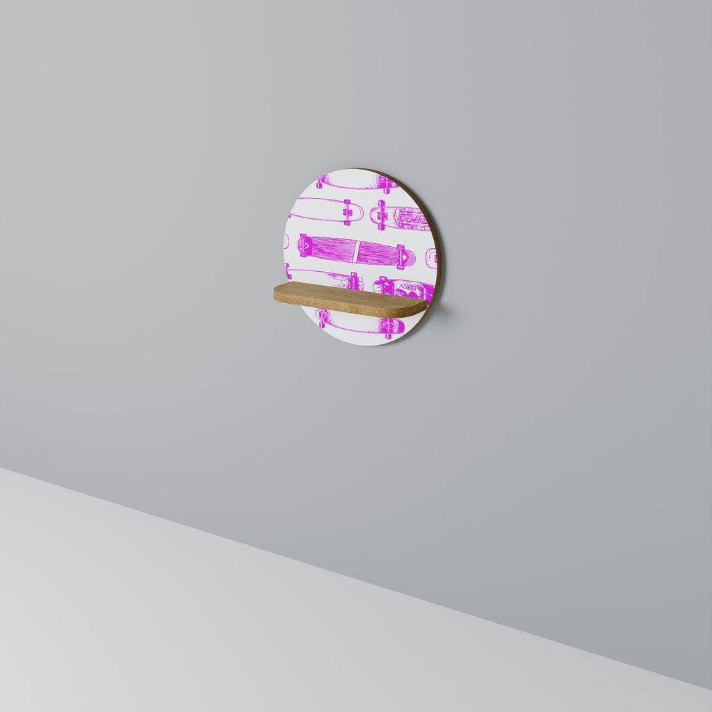 Estantería redonda con diseño de monopatín y efecto roble