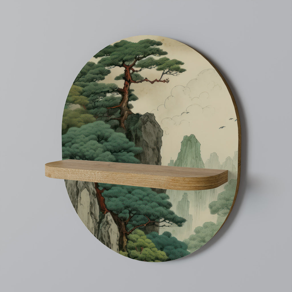 Estantería de arte ovalada VERDURE ABYSS con efecto roble