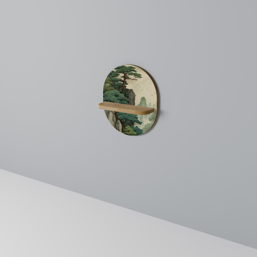 Estantería de arte ovalada VERDURE ABYSS con efecto roble