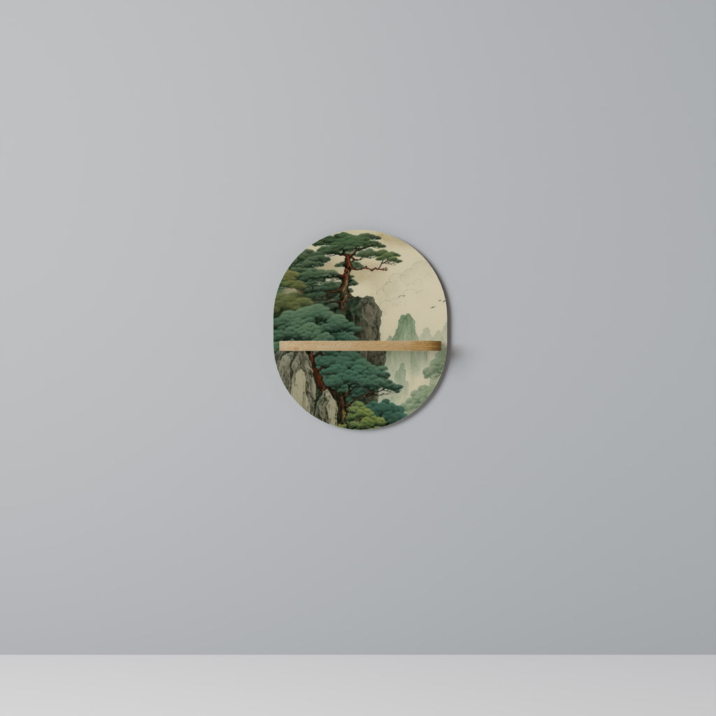 Estantería de arte ovalada VERDURE ABYSS con efecto roble